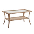 Rilyson Patio Tables Outdoor Coffee Table - Wicker Rattan Coffee Tables With 2-Tier Storage Shelf Glass Top For Outside Proch De