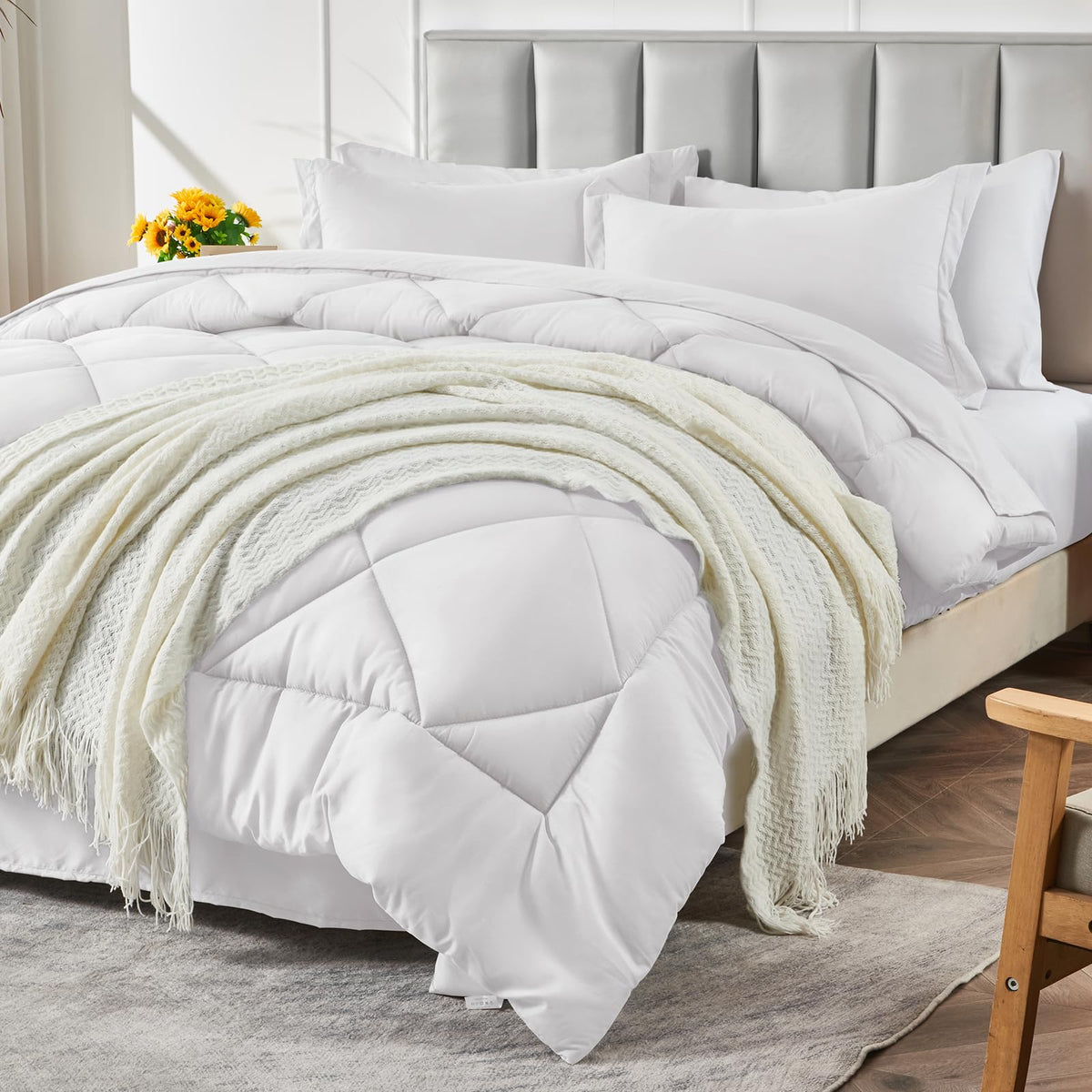 Cozylux King Bed In A Bag 7-Pieces Comforter Sets With Comforter And Sheets White All Season Bedding Sets With Comforter, Pillow