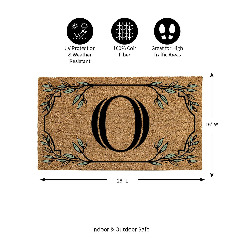 Evergreen Monogram Coir Doormat | Letter O | Front Door Mat For Outdoor Indoor Entrance | 28X16 Inches | Non-Slip Backing Doorwa