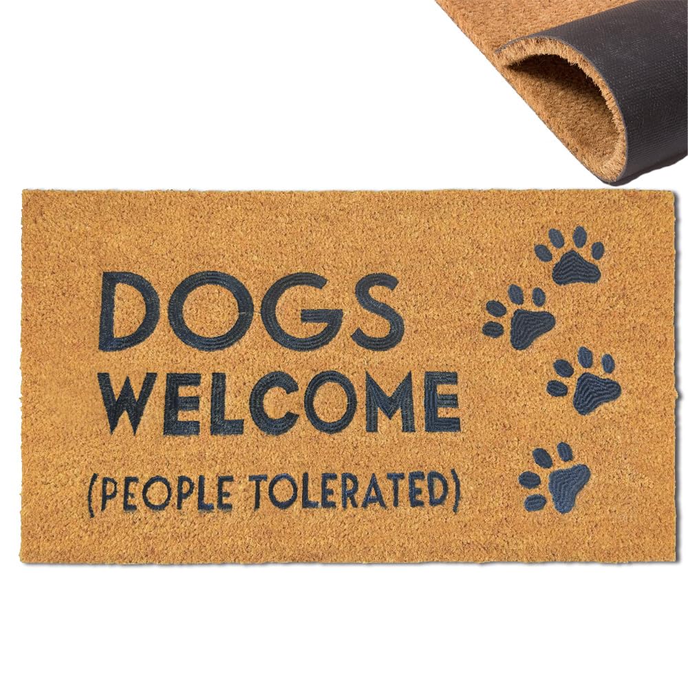 Assaoy Dogs Welcome People Tolerated Doormat Dog Welcome Funny Door Mats Outside Coir Doormat For Home Entrance,Front Floor Rubb