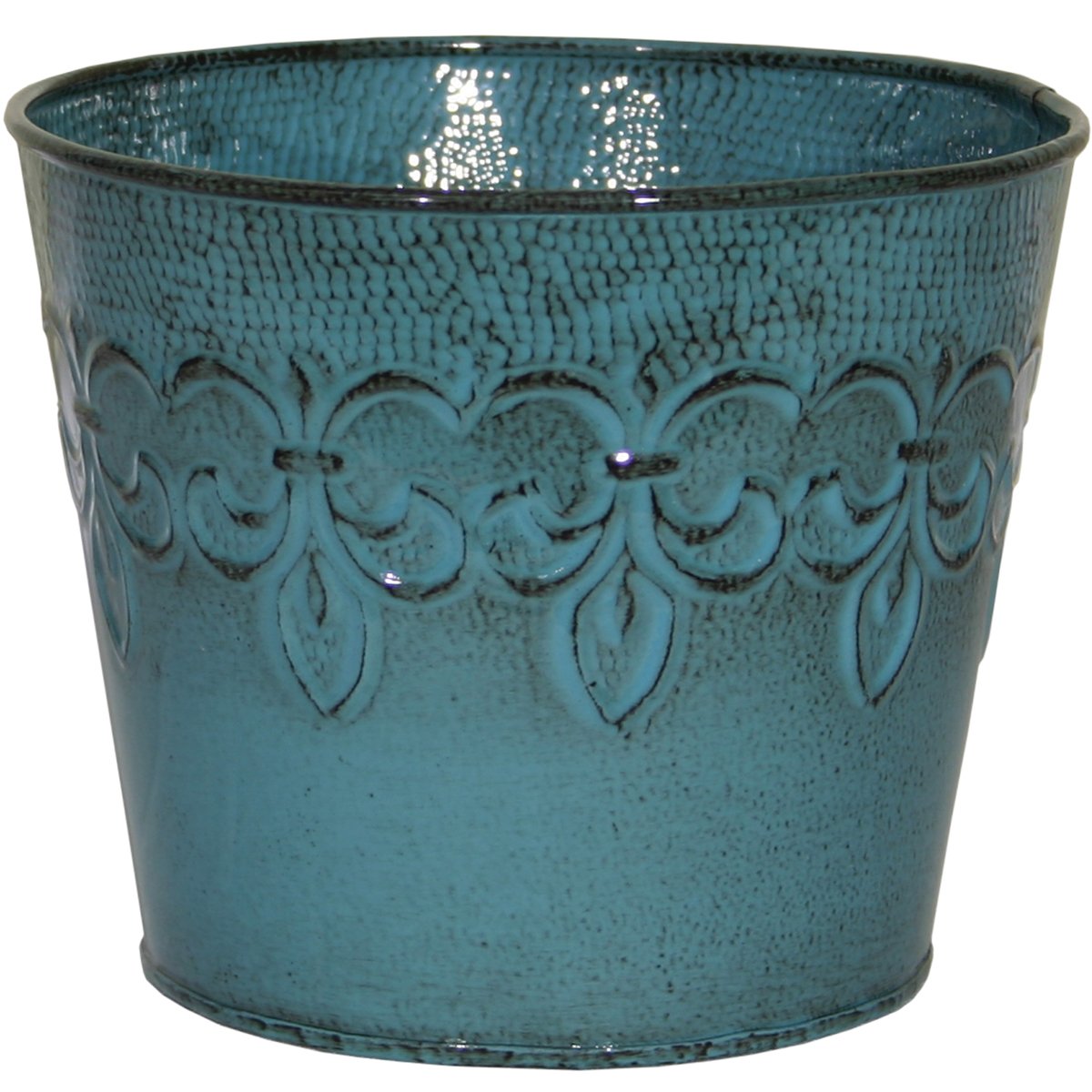 Robert Allen Mpt01890 Fluer De Lis Series Metal Planter Flower Pot, 6', Color Surf Blue