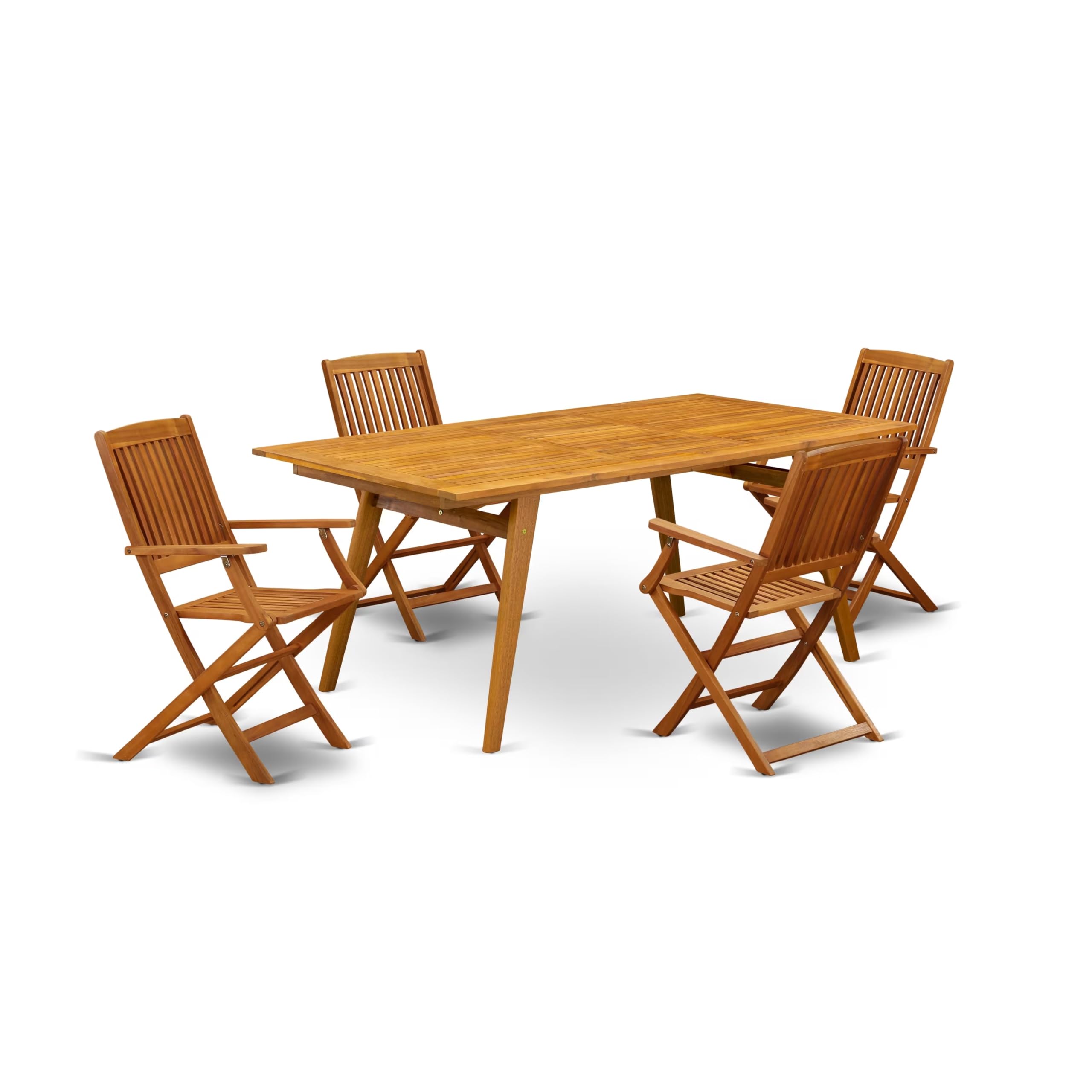 East West Furniture Decm5Cana 5 Piece Patio Dining Set Includes A Rectangle Outdoor Acacia Wood Table And 4 Folding Arm Chairs, 40X72 Inch, Natural Oil