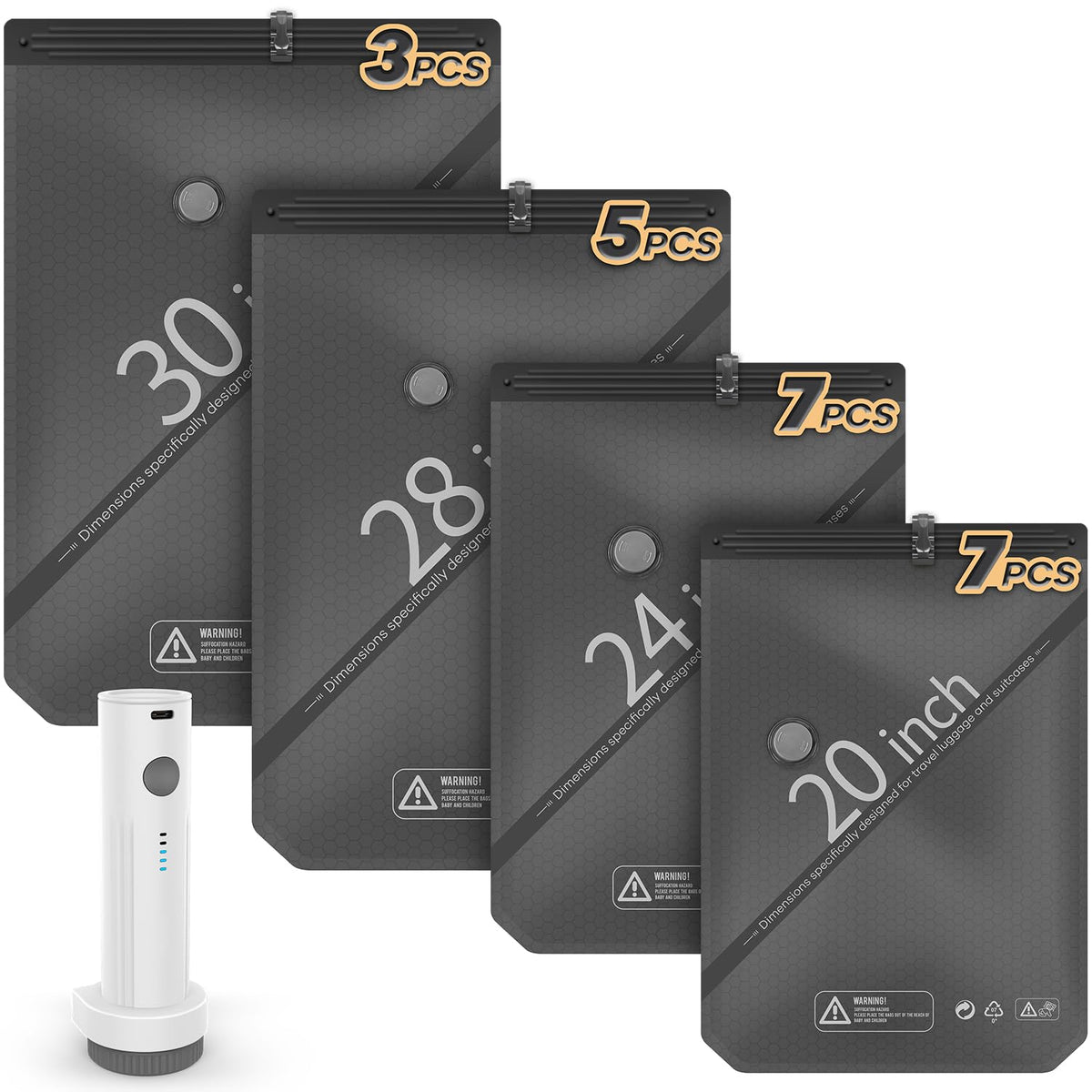 Vacuum Storage Bags for Travel with Wireless Pump for Luggage or Suitcase