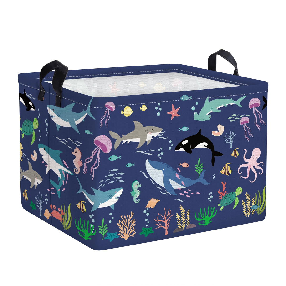 Clastyle Fish Sea Turtle Baby Basket Ocean Coral Seaweed Starfish Toy Book Shelf Basket Waterproof Pool Toy Beach Towel Storage 