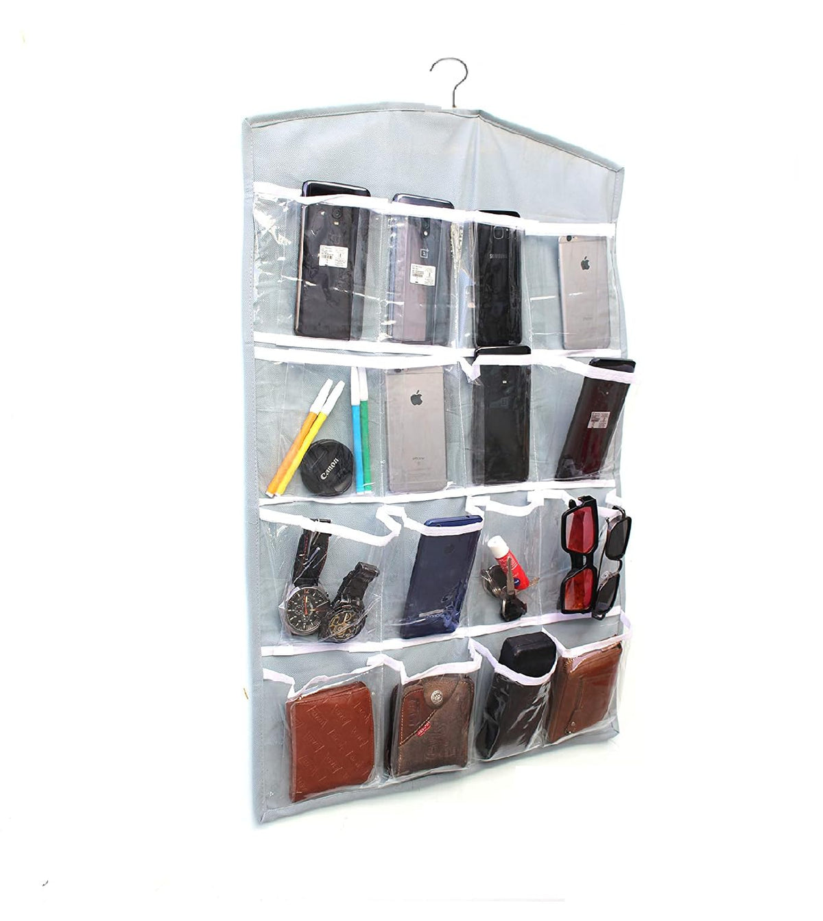 Big buyer 2 Pcs Polyester 16 Pockets Clear Hanging Bag for Socks Bra Underwear Cupboard Rack Hanger Storage Organiser  Multicol