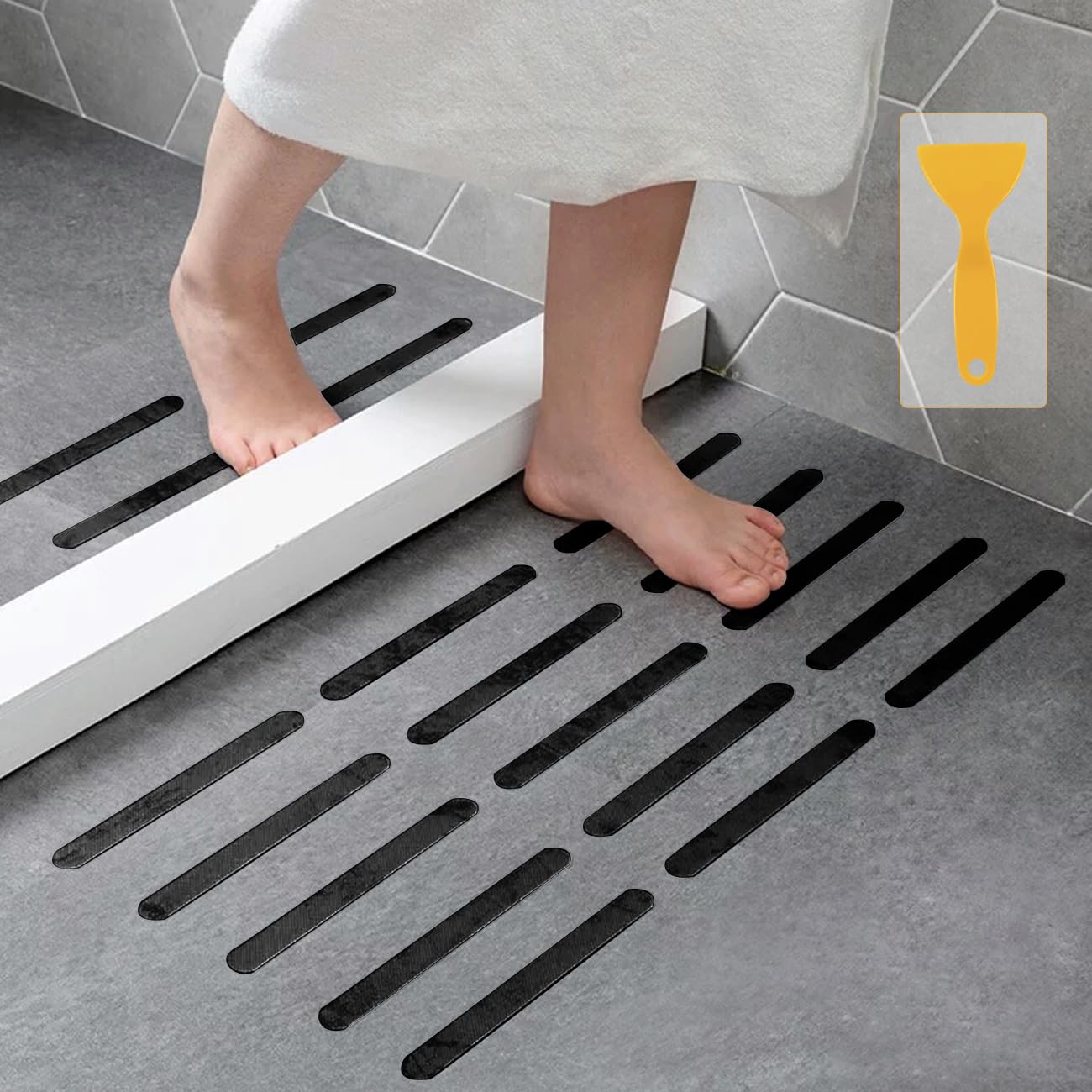 Anti Slip Strips, Safety Shower Treads Stickers - 24 Pcs, Bathtub Non Slip Stickers, Anti Skid Tape for Shower,Tub,Steps, Floor-