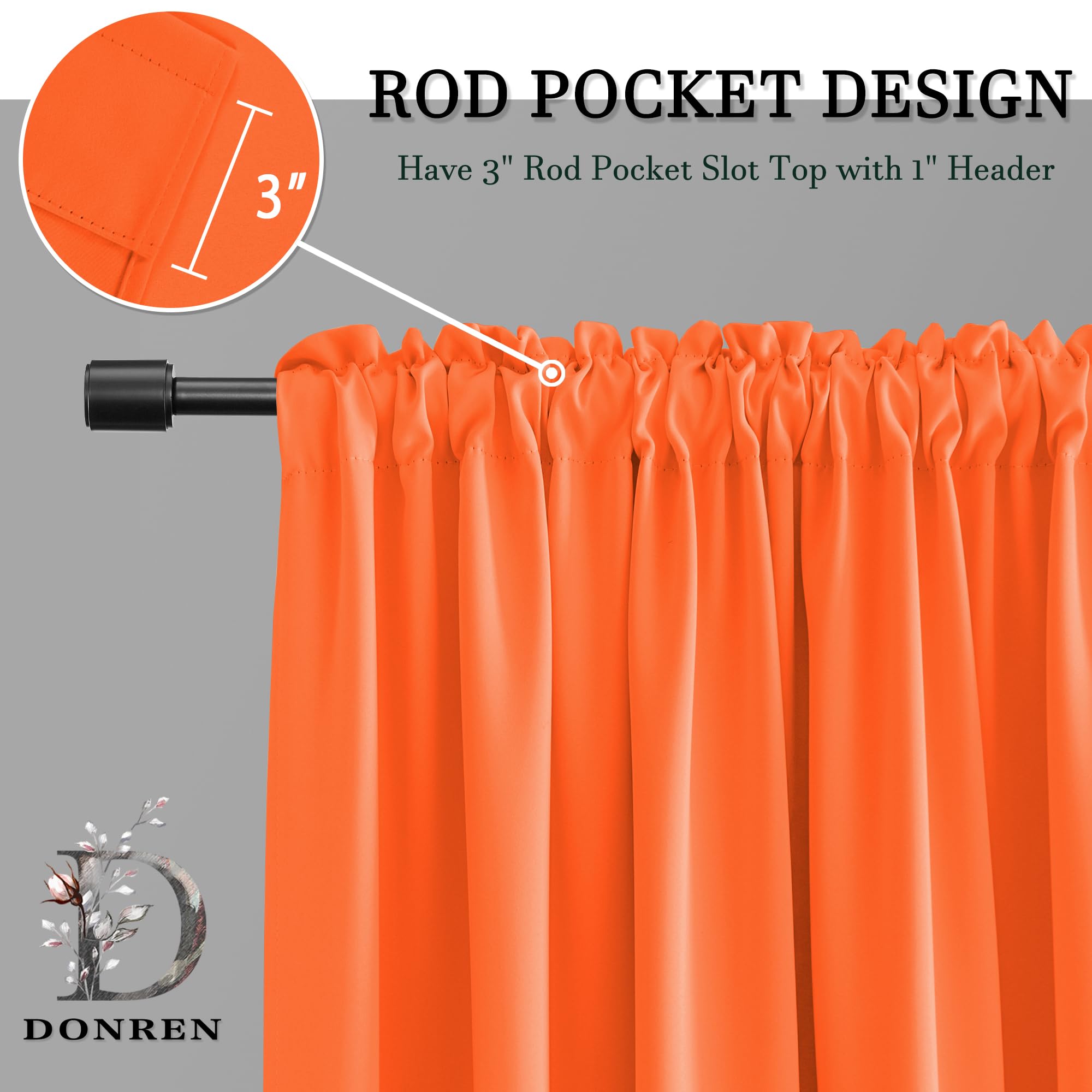 Light Filter Shading Effect Curtains Set For Windows,96 Inch Length Room Darkenging Energy Efficient Privacy Assured Window Treatment Curtains(Vibrant Orange,Pack Of 2,52 Inches W X 96 Inches L)