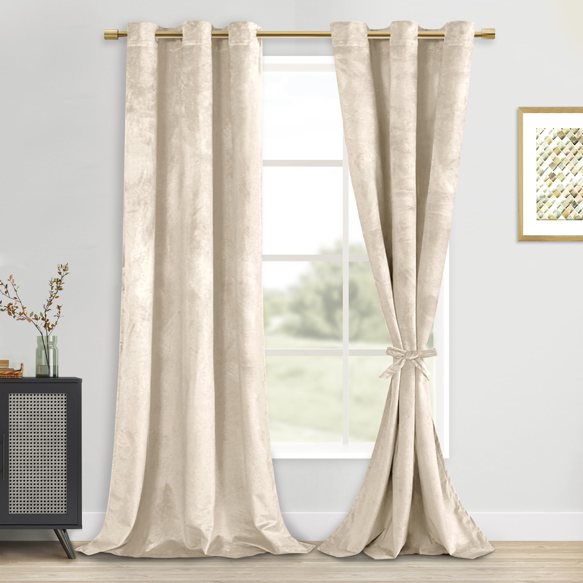 DWCN Velvet Curtains - Room Darkening Light Blocking Window Drapes for Bedroom, Living Room, Tieable Solid Grommet Curtains & Dr