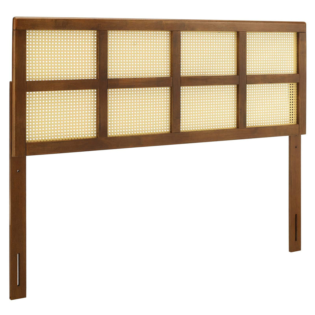 Modway King Cane Woven Rattan Headboard, Walnut, Interchangeable Bed Frames, Rubberwood