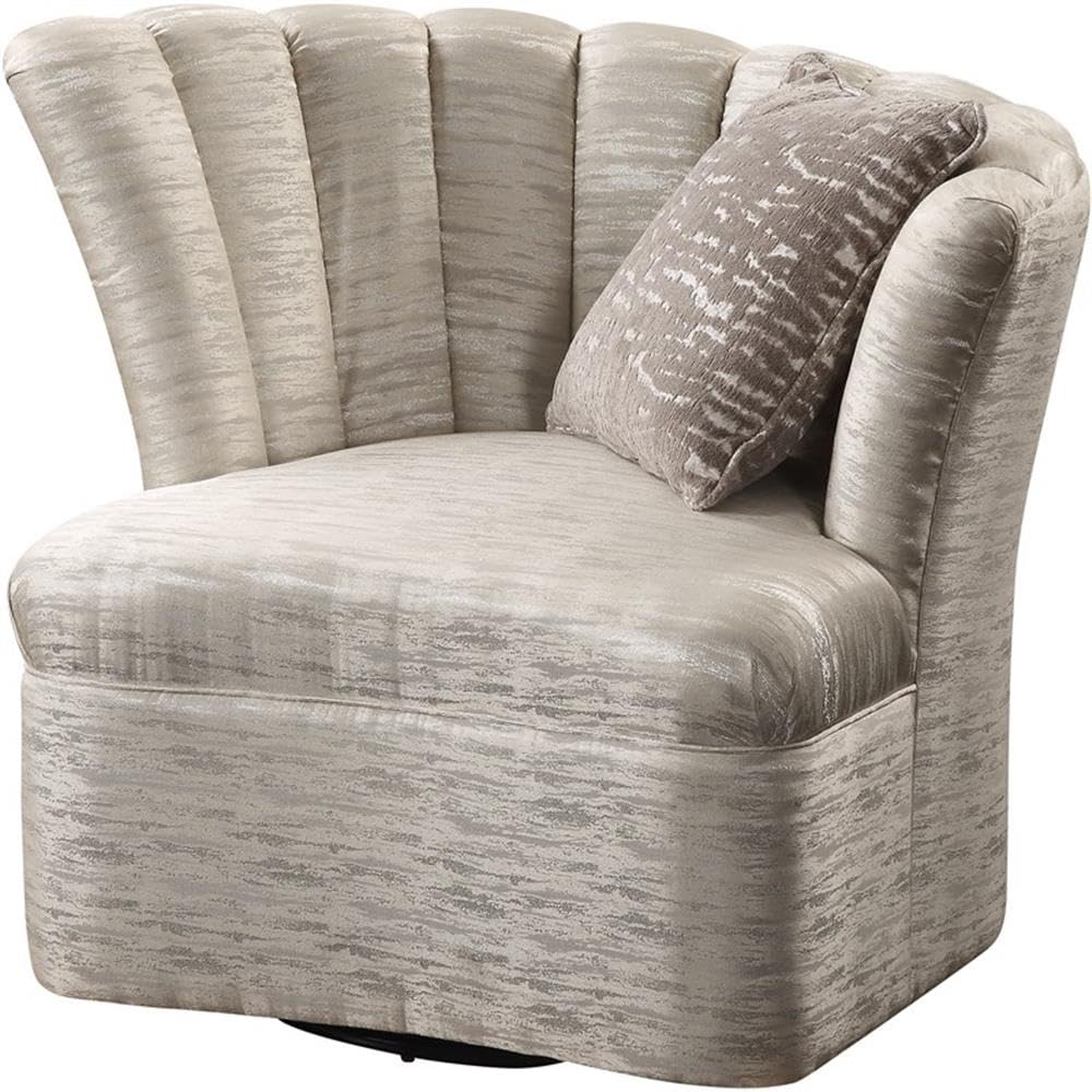 Acme Athalia Fabric Channeled Tufted Chair in Shimmering Pearl Beige