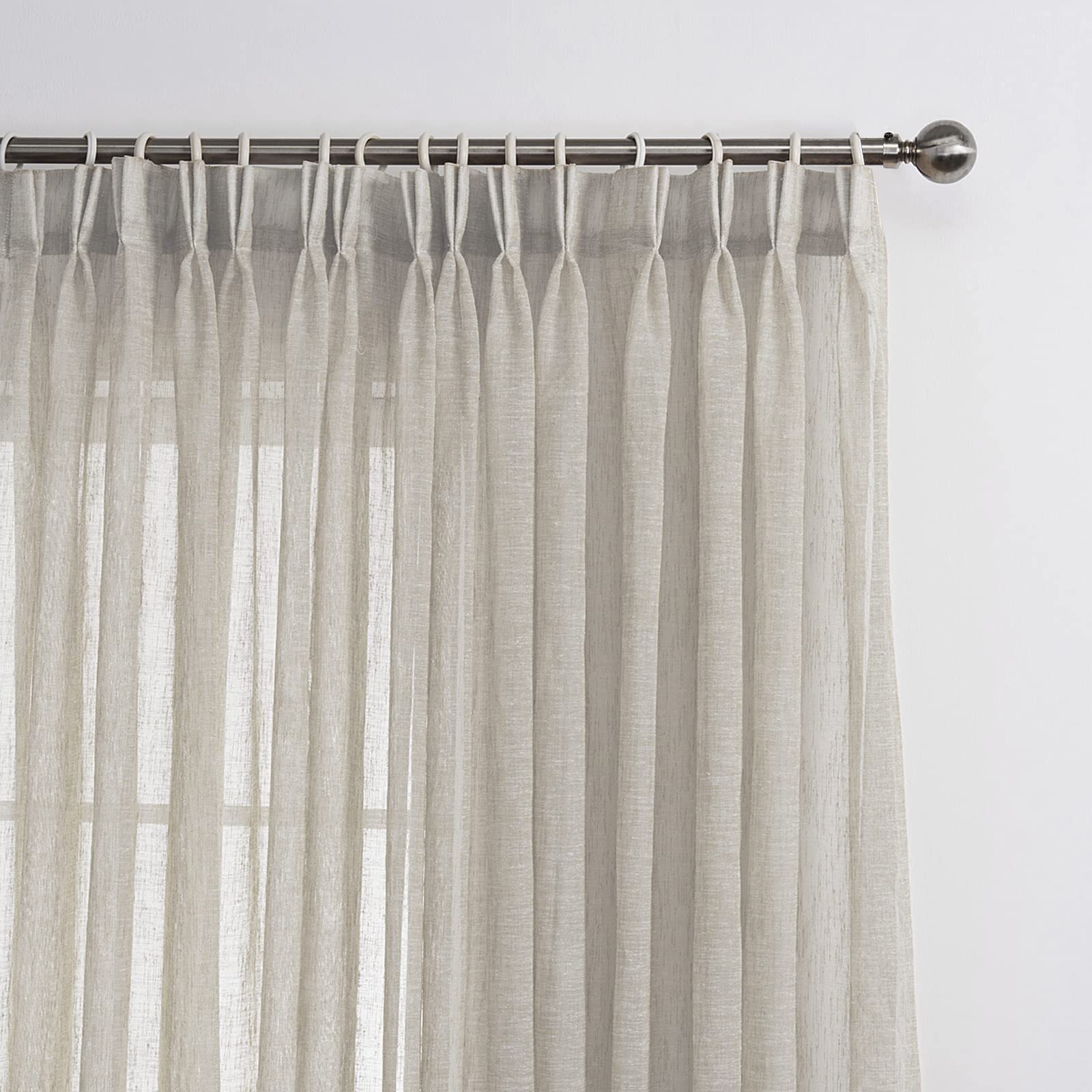 LANTIME 63 Semi Sheer Curtains, Faux Linen Double Pleated Window Sheer Curtains Panels Drapery for Home, Hotel, Office, Camel, 8