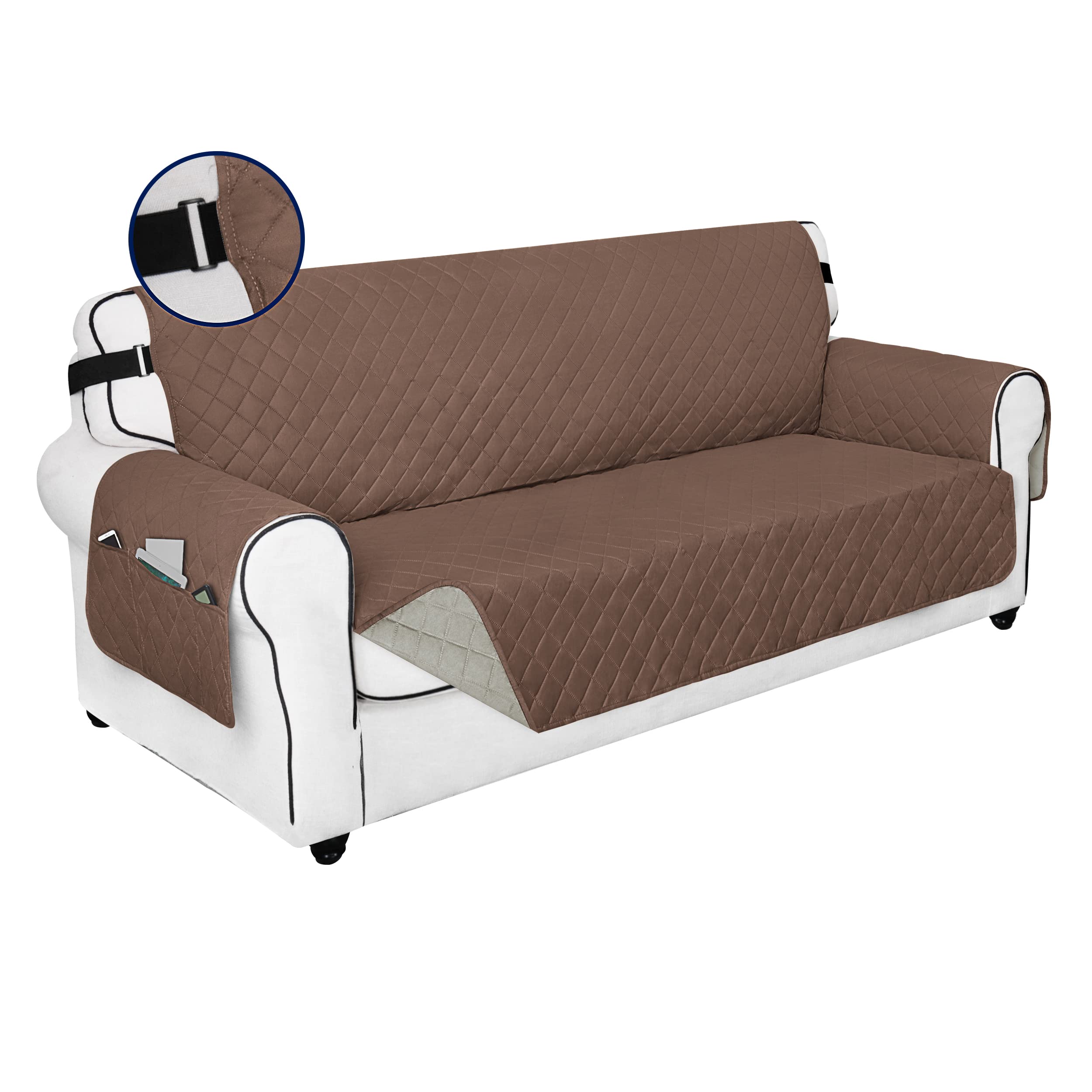 Purefit Reversible Sofa Couch Cover Water Resistant Couch Covers For 3 Cushion, Washable Furniture Cover With Non-Slip Foam And