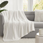 Himeet Fleece Twin Blanket For Bed Fuzzy White Soft Cozy Ridges Design Wash Up Nicely