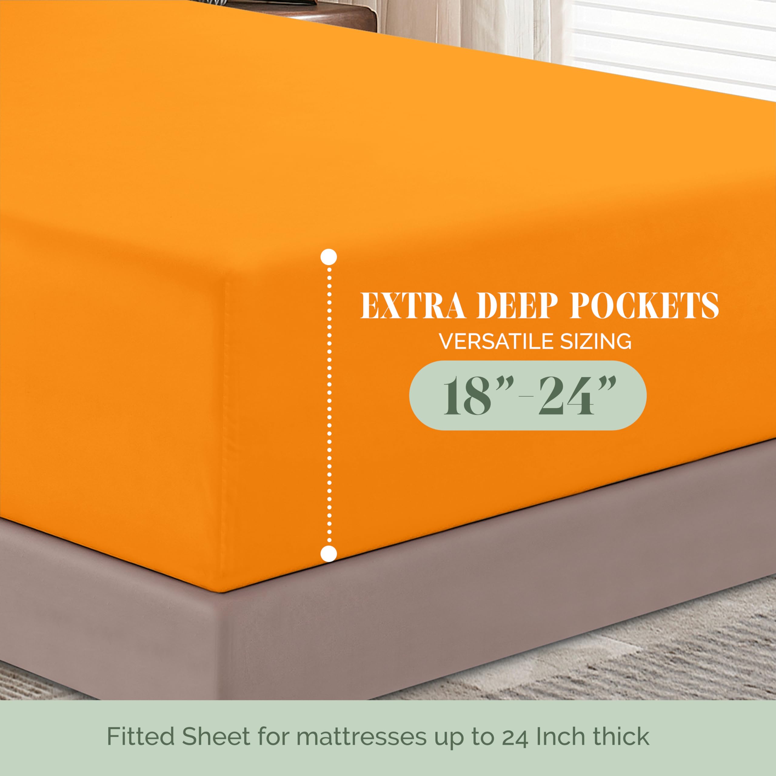 Elegant Comfort 1500 Premium Hotel Quality 18-24 Inches Deep - Extra Deep Pocket Single Fitted Sheet For High Mattress, Luxury And Softest, Smart Pocket - Wrinkle Free, Queen, Orange