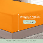 Elegant Comfort 1500 Premium Hotel Quality 18-24 Inches Deep - Extra Deep Pocket Single Fitted Sheet For High Mattress, Luxury And Softest, Smart Pocket - Wrinkle Free, Queen, Orange