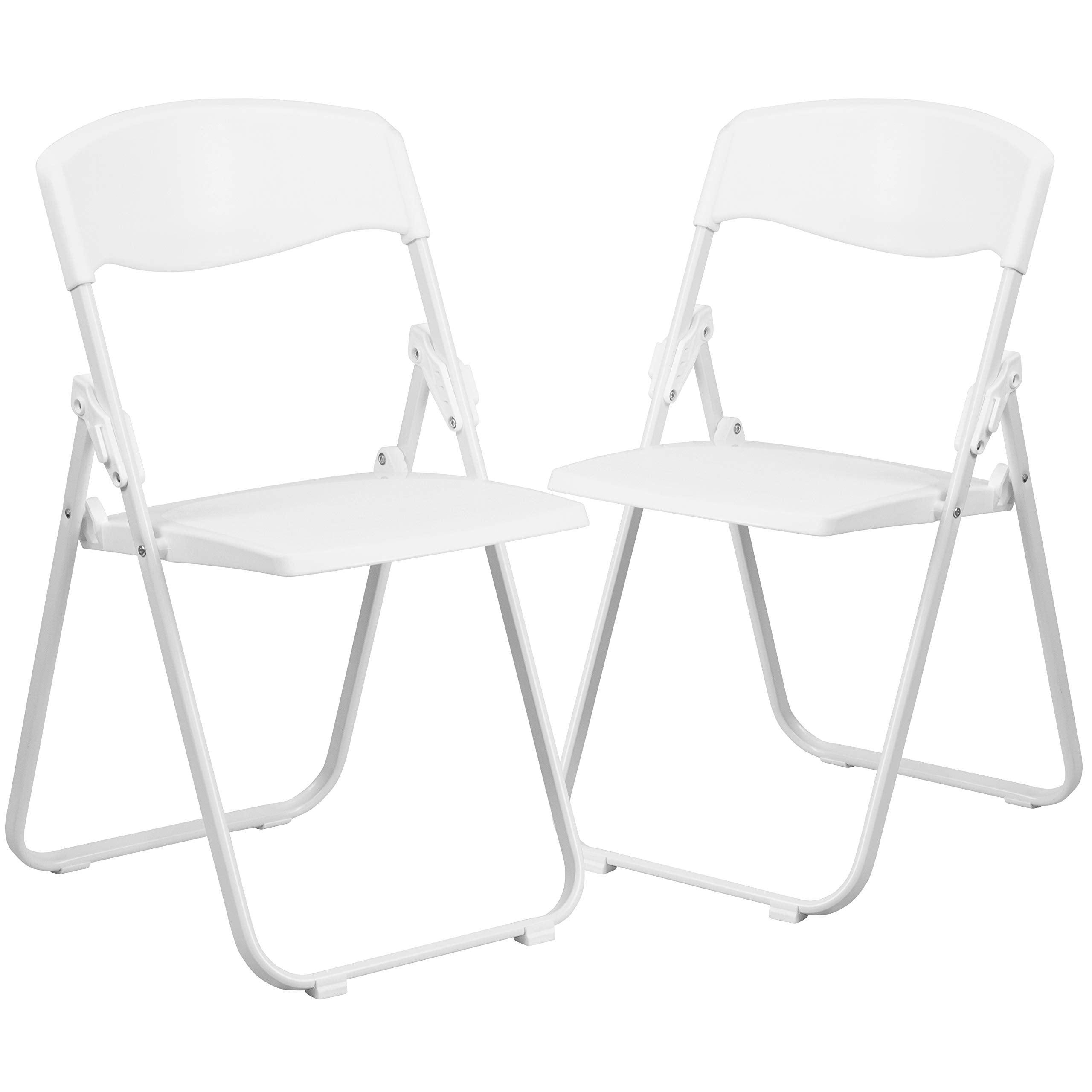 Flash Furniture 2 Pack Hercules Series 500 Lb. Capacity Heavy Duty White Plastic Folding Chair With Built-In Ganging Brackets