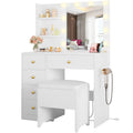 IRONCK Vanity Desk with Mirror and Lights, Small Makeup Vanity Table with 5 Drawers, Power Outlet, and Vanity Stool, 3 Lighting 