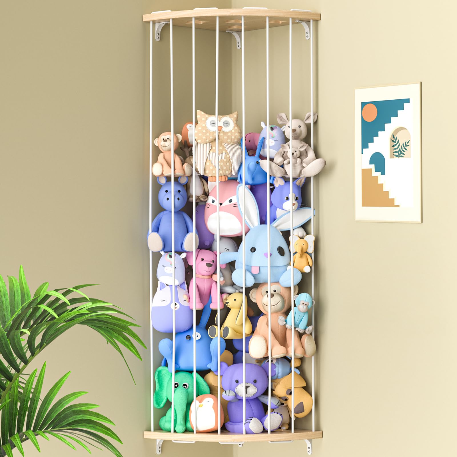 Jtksfcl Stuffed Animal Storage Wood Corner Plush Toys Holder with Star Pattern, Length Adjustable Hanging Stuffed Animal Toy Org