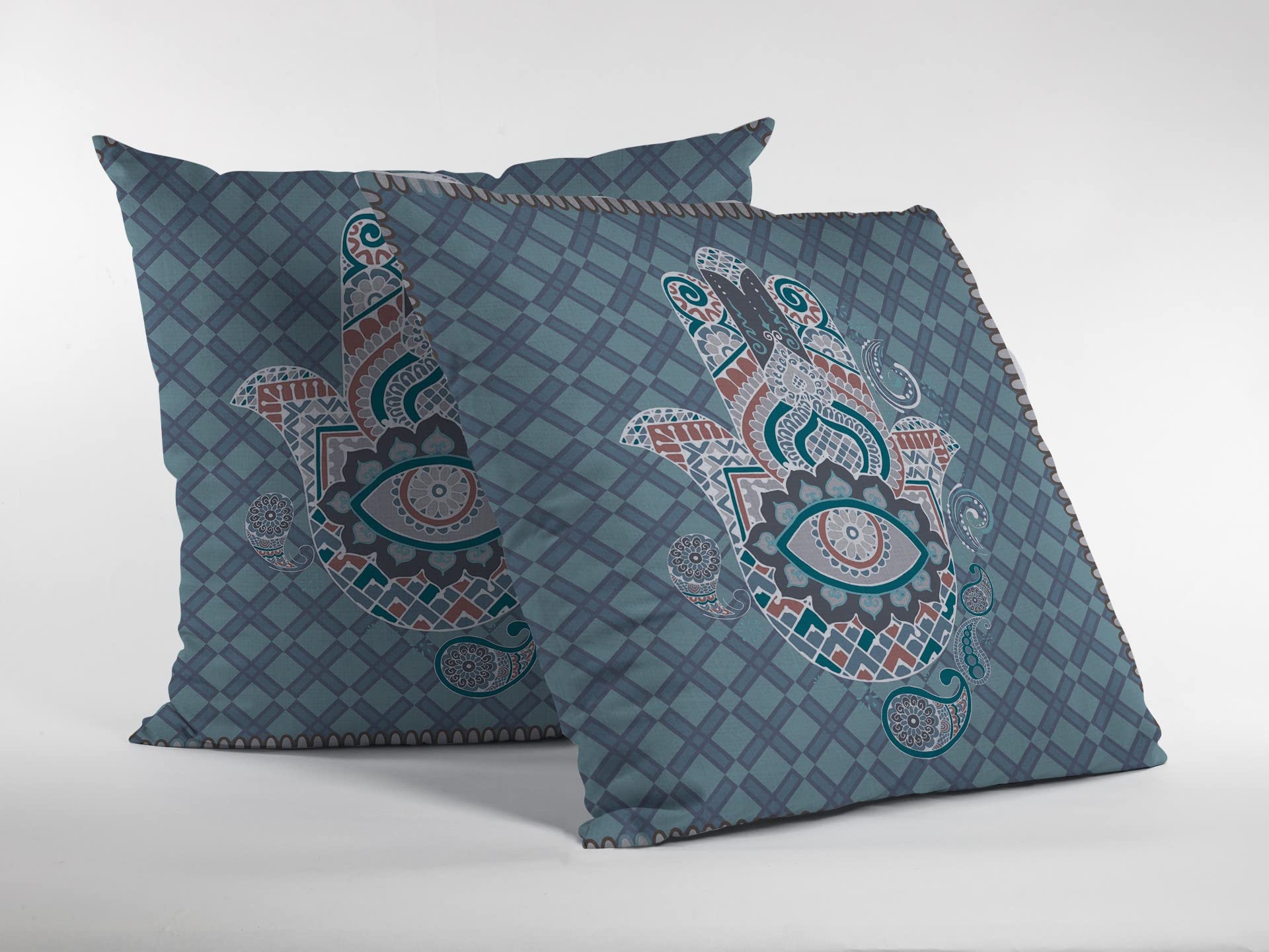 HomeRoots Muted Blue Broadcloth 20â€ Slate Blue Hamsa Indoor Outdoor Throw Pillow