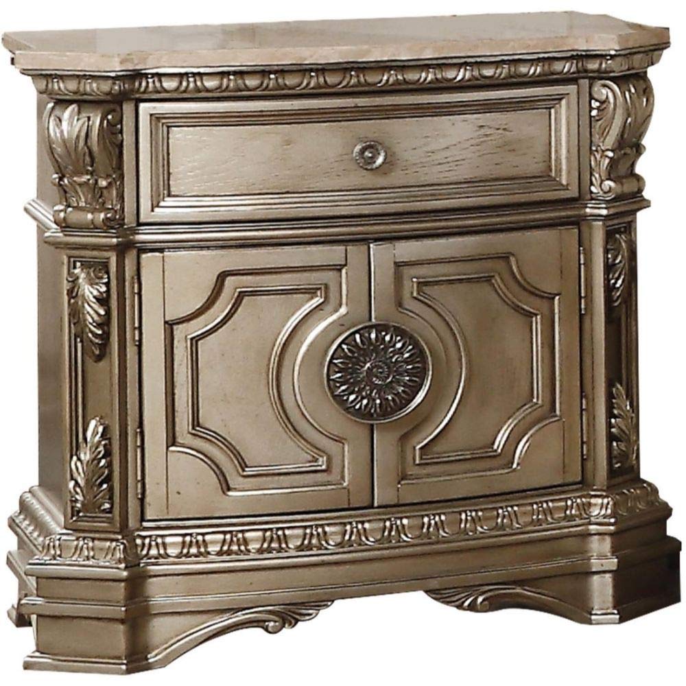 Acme Northville Wooden 1 Drawer Nightstand in Antique Silver