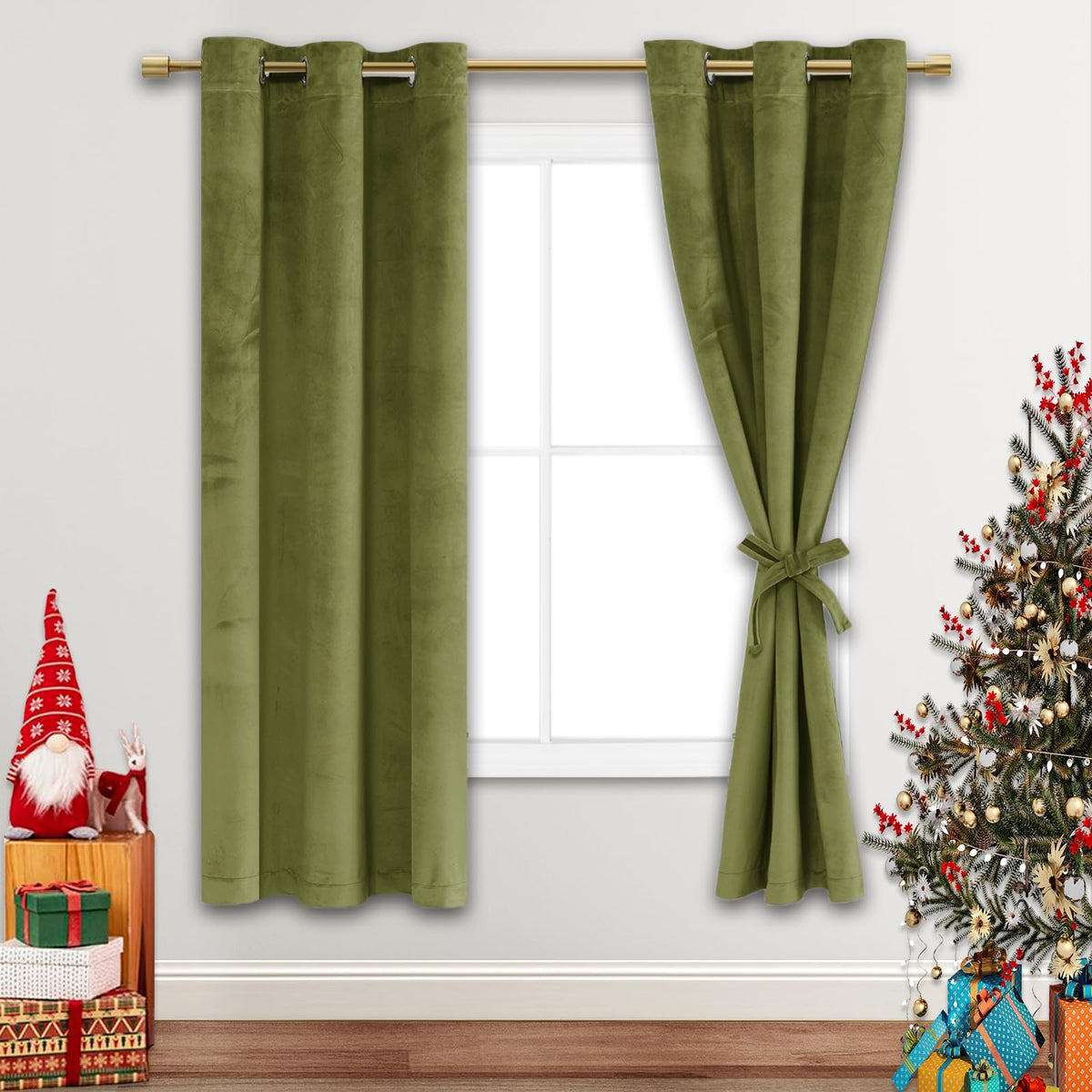 Jiuzhen Moss Green Velvet Curtains 63 Inches Blackout Curtains For Living Room - Privacy Protect Room Darkening Grommet Thick Ve