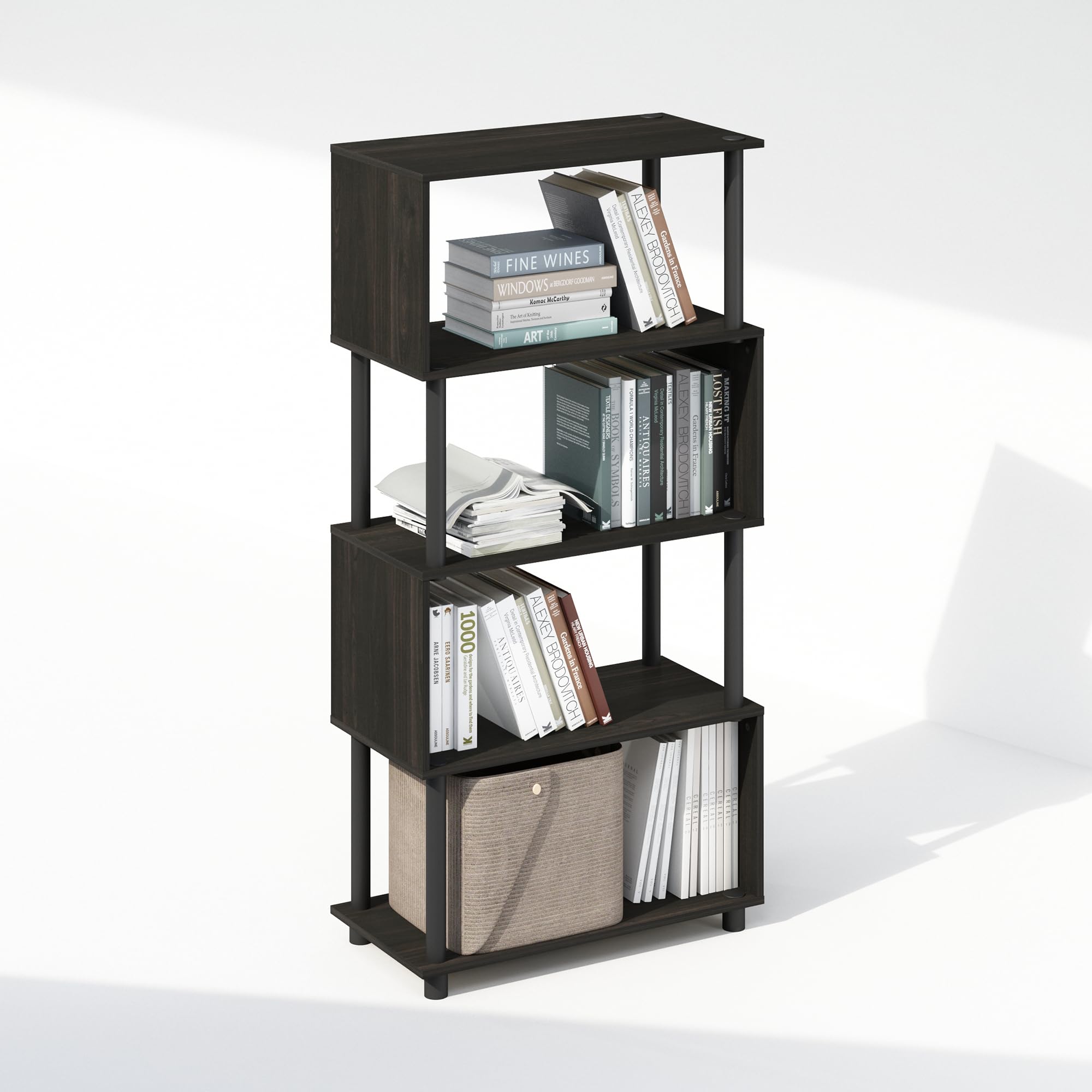 Furinno Reed 5-Tier S-Shaped Bookcase, Bookshelf, Espresso