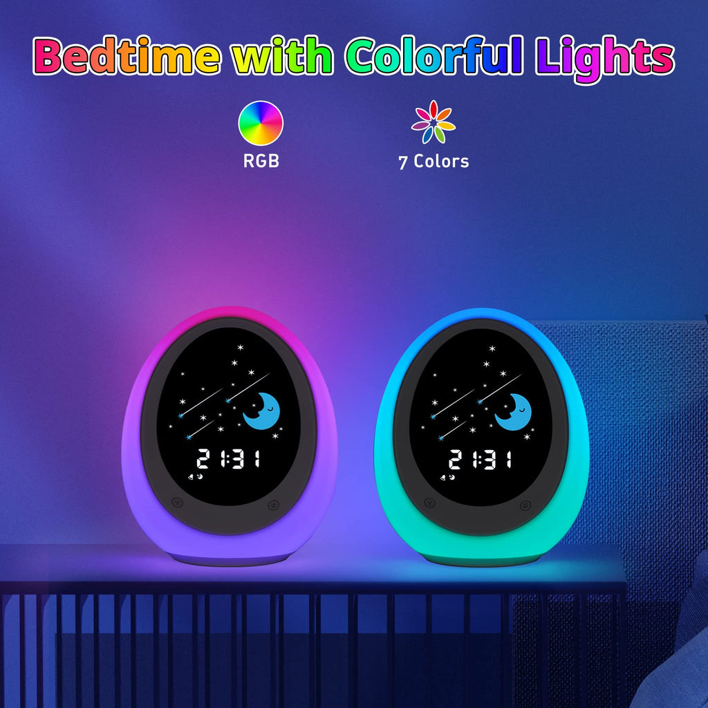 Butting Kids Alarm Clock, Toddler Sleep Training Clock With Sun & Moon, Sound Machine, Night Light, Ok To Wake Alarm Clock For C