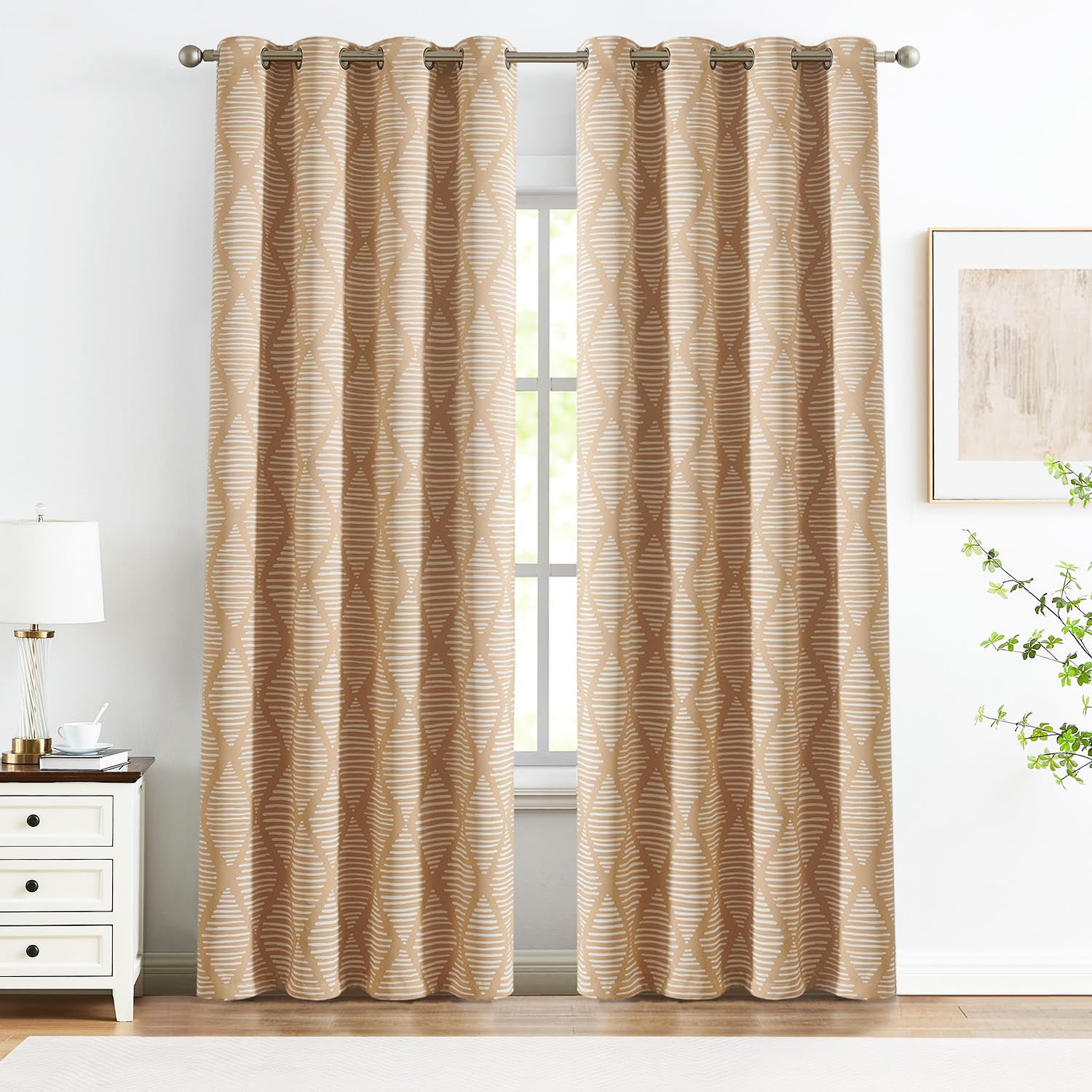 Jinchan 100% Blackout Curtains 84 Inch Length Yellow Geometric Printed Curtains Thermal Insulated Pattern Bedroom Curtains Moder