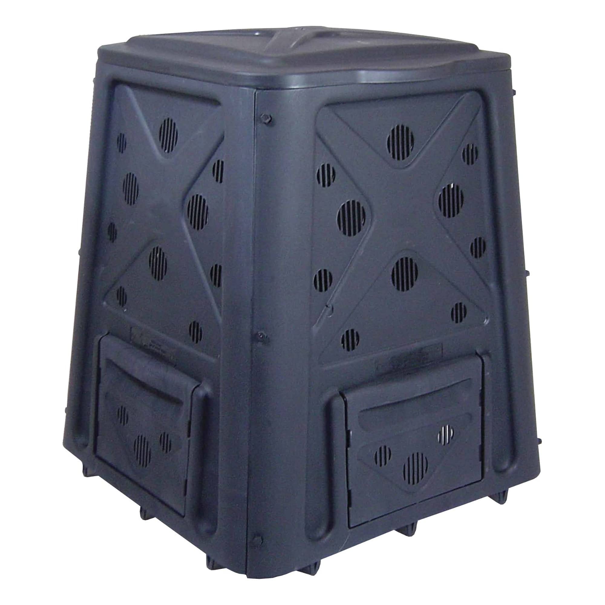 Redmon 65 Gallon Outdoor Compost Bin With Snapping Lift Off Lid, 4 Door Access, And Multiple Vent Holes For Garden And Landscaping, Black