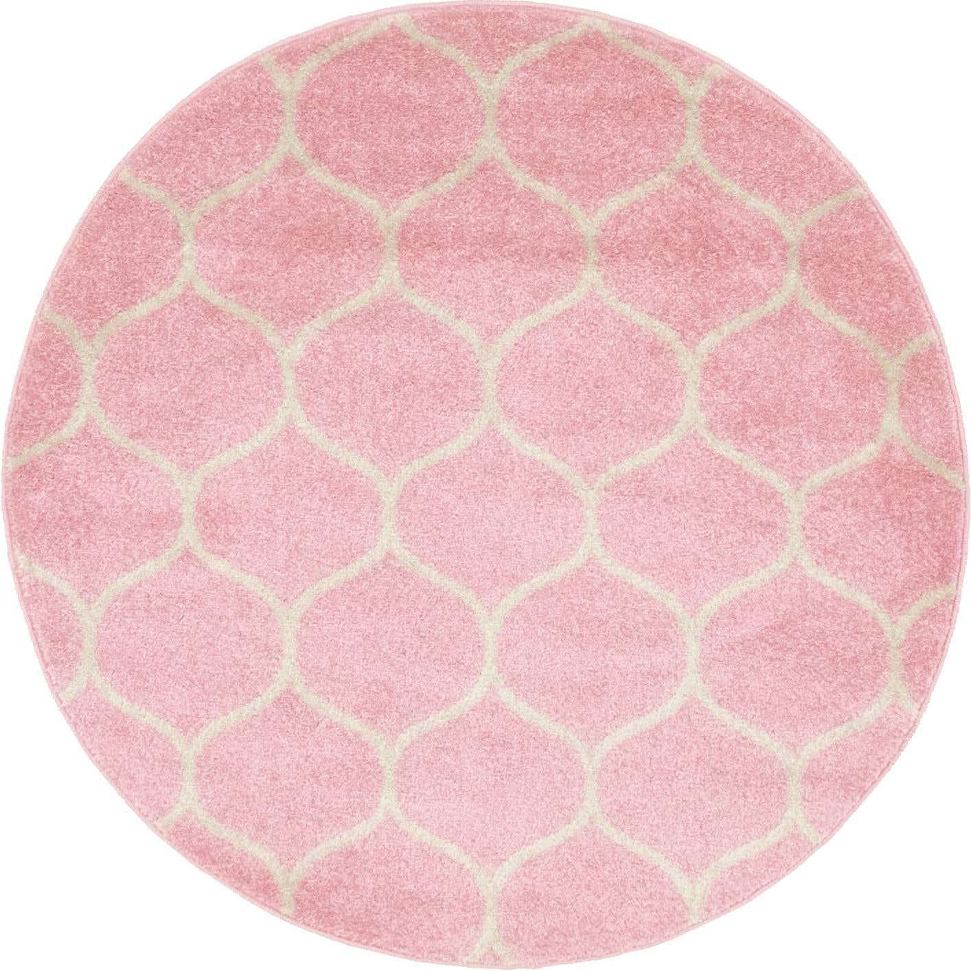 Unique Loom Trellis Frieze Collection Area Rug - Rounded (4 1 Round, Light Pink/ Ivory)