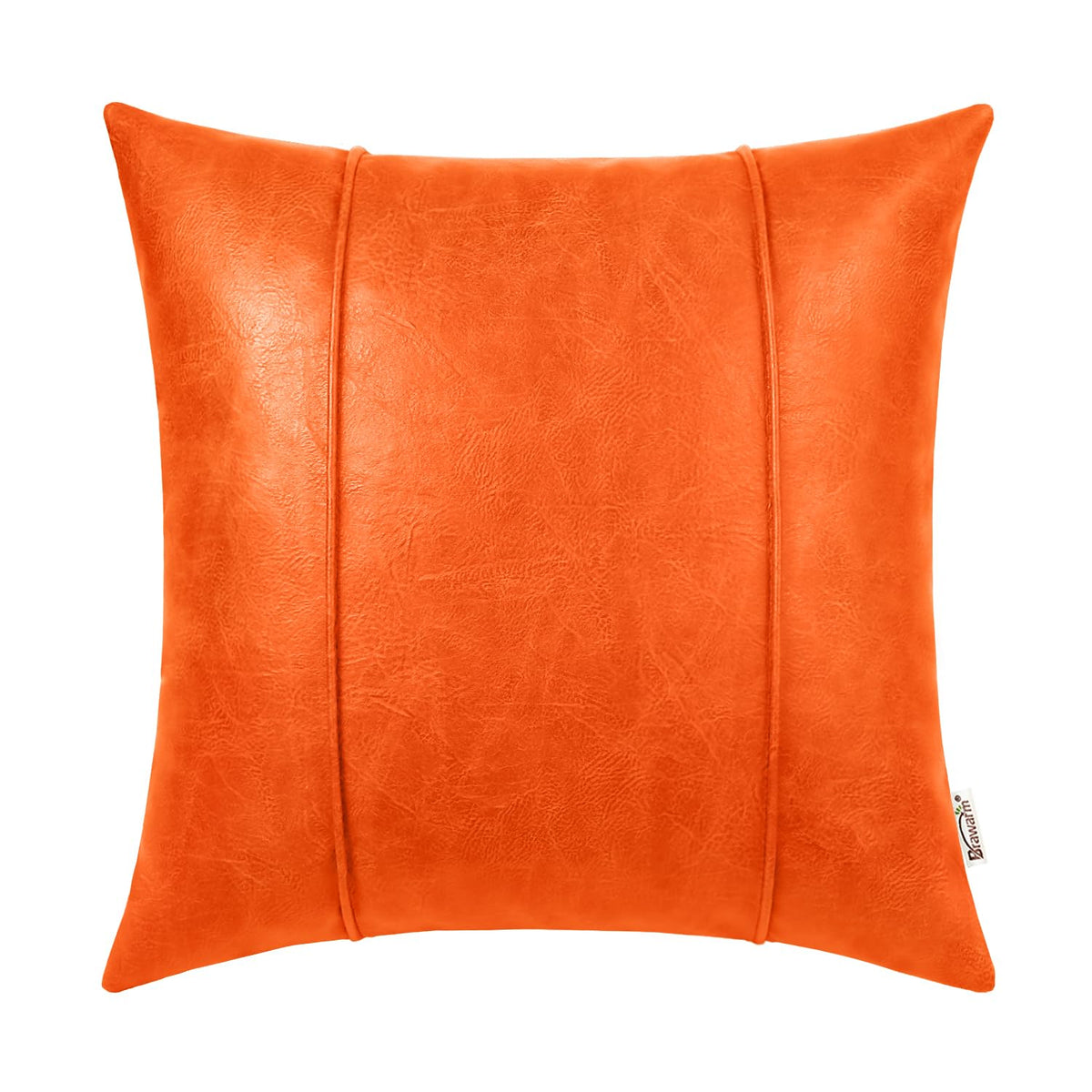 Brawarm Orange Leather Throw Pillow Covers 20 X 20 Inches - Faux Leather Pillow Cover With Piping, Hand Stitched Leather Throw P