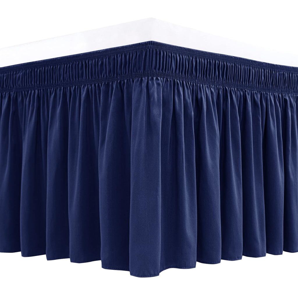Biscaynebay Wrap Around Bed Skirts For King & Cal King Beds 15' Drop, Navy Adjustable Elastic Dust Ruffles Easy Fit Wrinkle & F