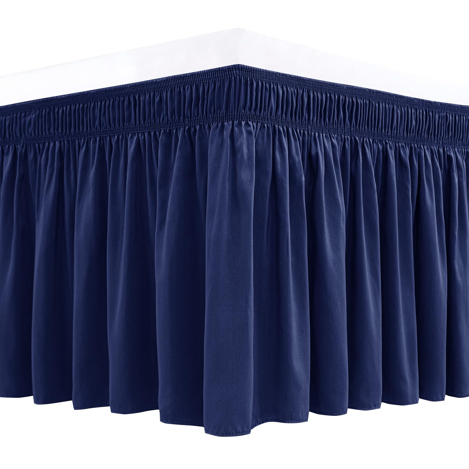 Biscaynebay Wrap Around Bed Skirts For Queen Beds 19' Long Drop, Navy Adjustable Elastic Dust Ruffles Easy Fit Wrinkle & Fade R