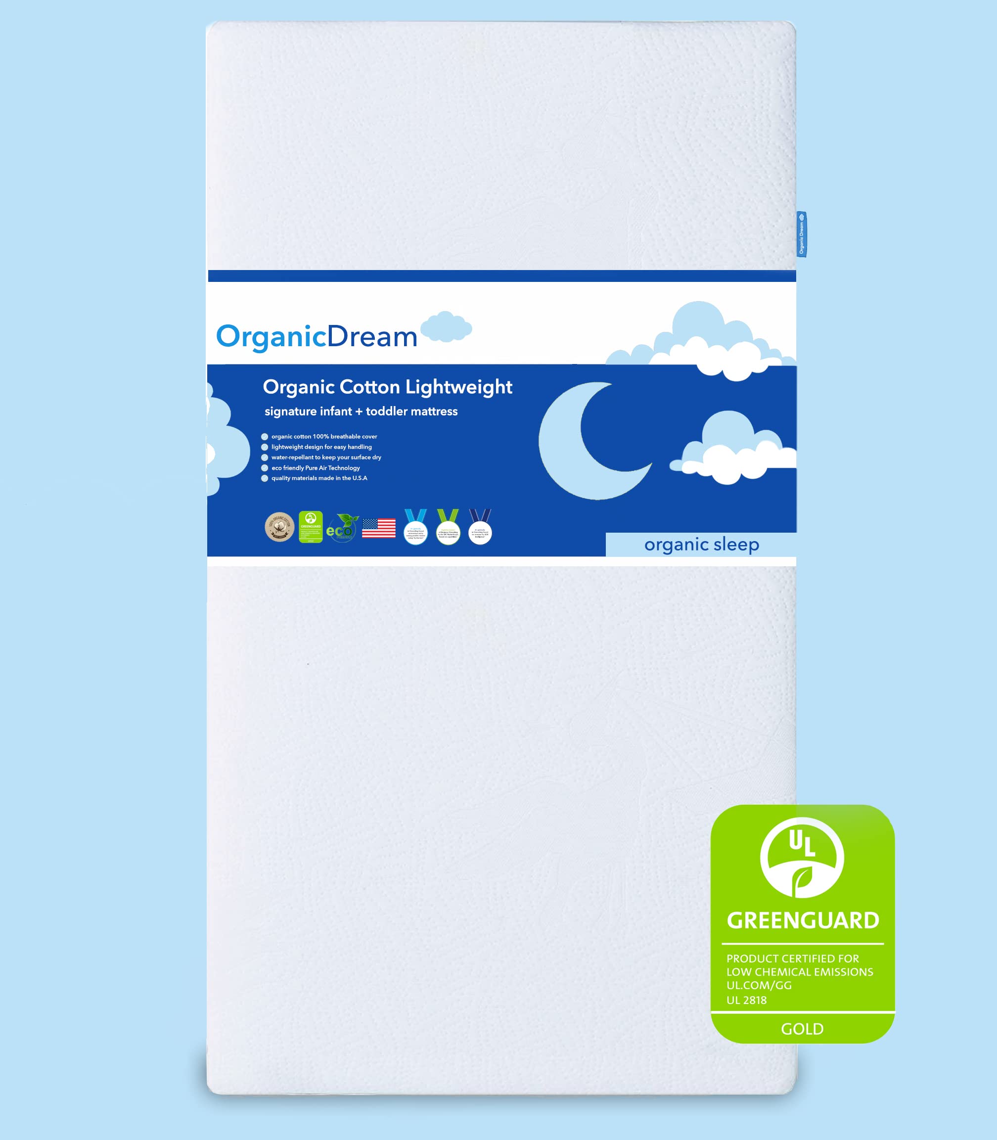 Organic Dream Crib And Toddler Mattress - 100% Breathable Proven To Reduce Suffocation Risk, 100% Washable Cover, Baby + Toddler