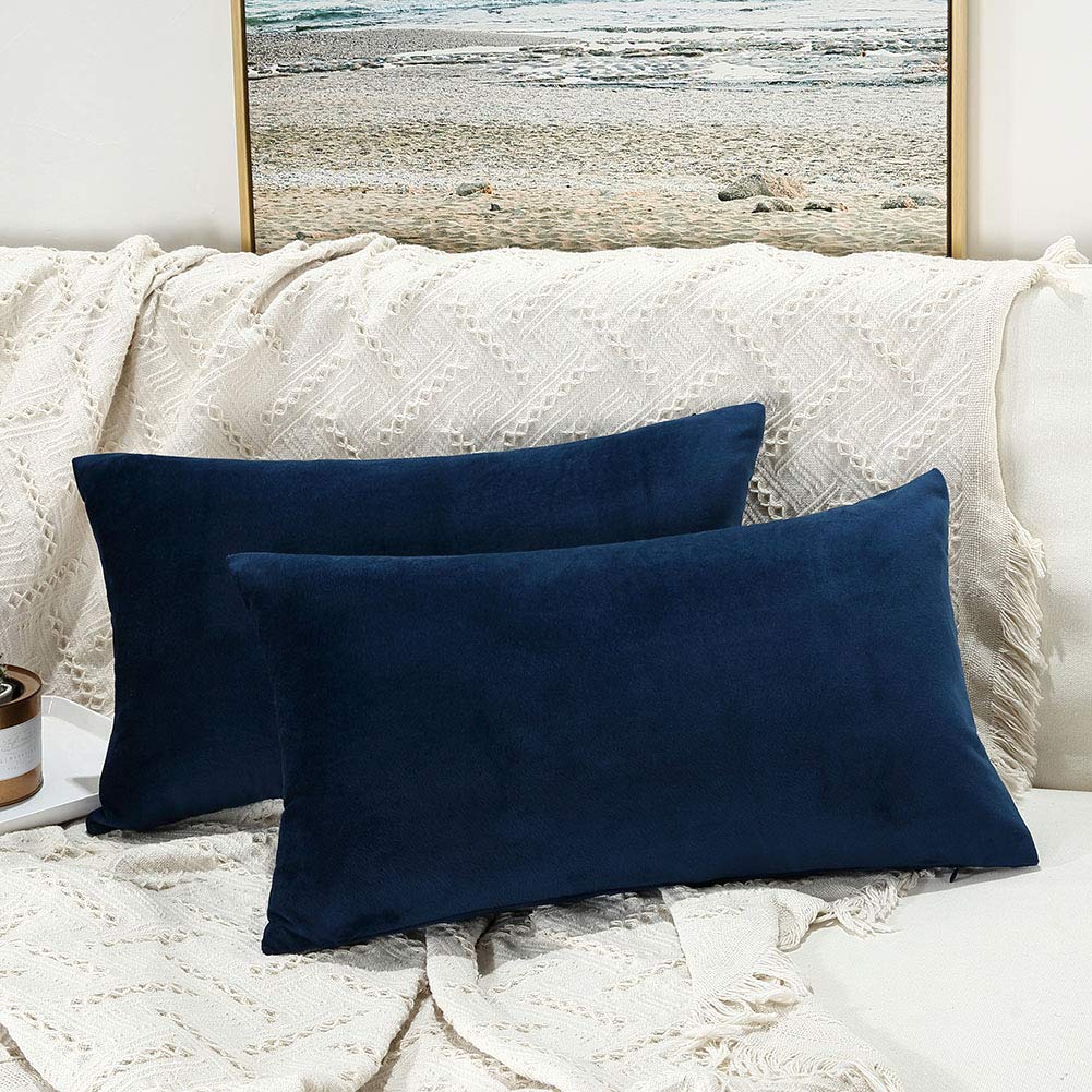 Juspurbet 16X24 Navy Blue Velvet Throw Pillow Cover Set Of 2,Decorative Soft Solid Cushion Cases For Couch Sofa Bed