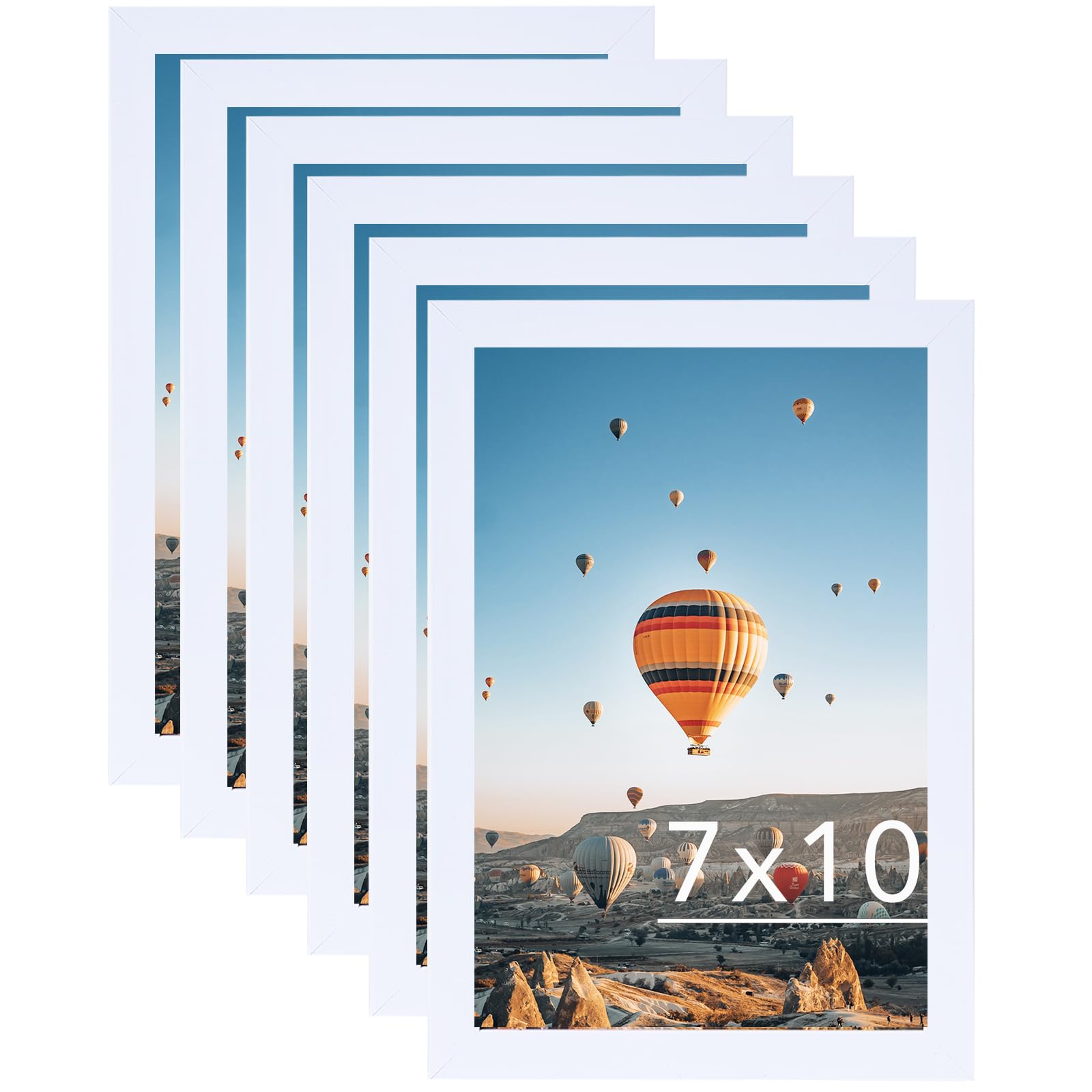 JCJMY 7x10 Picture Frame Set of 6 White for Wall Hanging or Tabletop- Wall Mounting Horizontally or Vertically, 7 x 10 Wall Gall