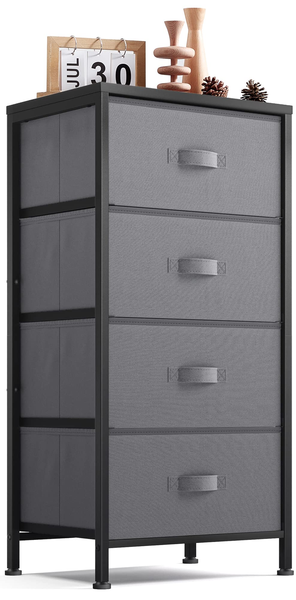 Linsy Home Dresser For Bedroom, Chest Of Drawers With Wood Top, Storage Organizer For Closet, Living Room, Hallway, Entryway, Nightstand With Drawers And Steel Frame, Dark Grey