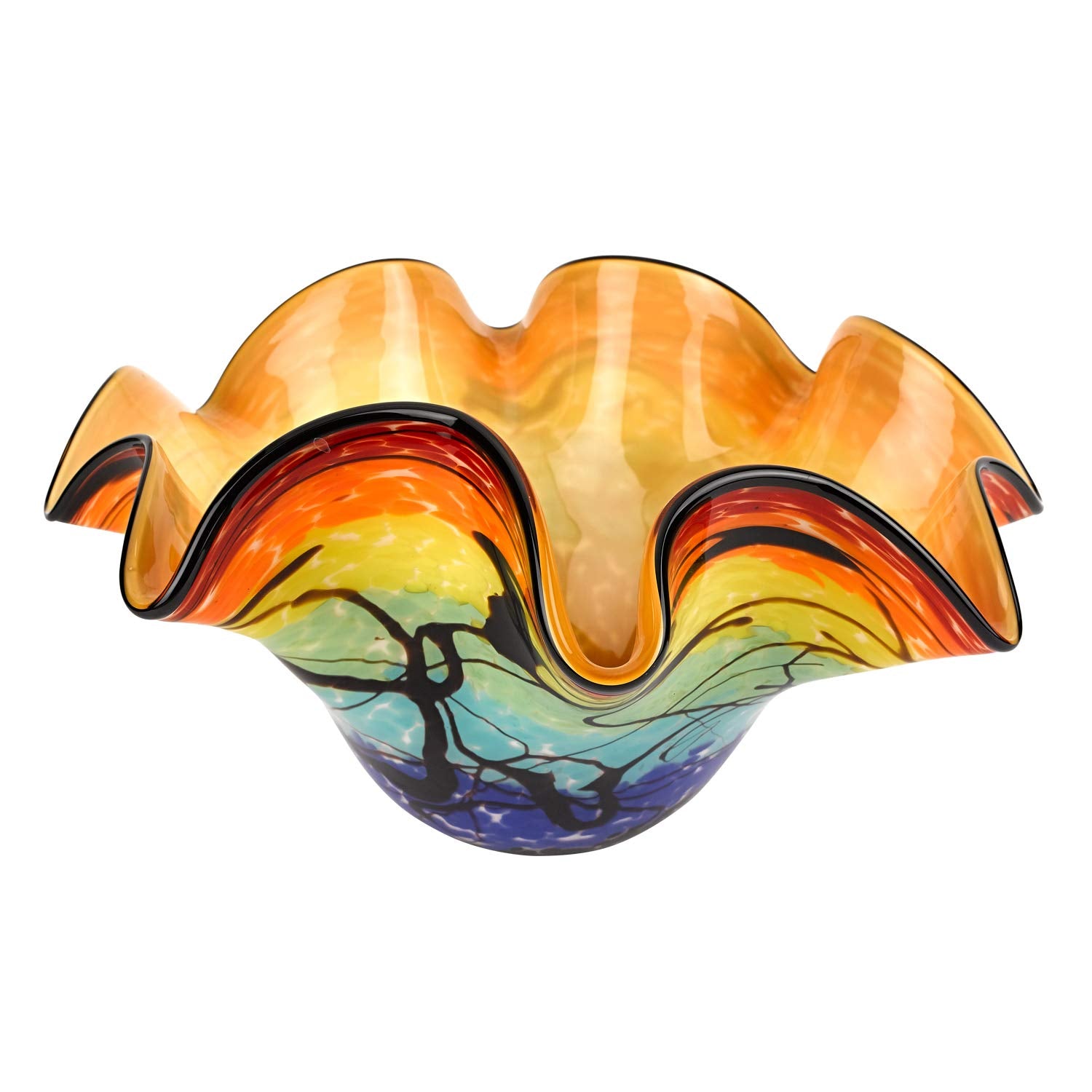 HomeRoots 17' Mouth Blown Floppy Design Art Glass Centerpiece Bowl