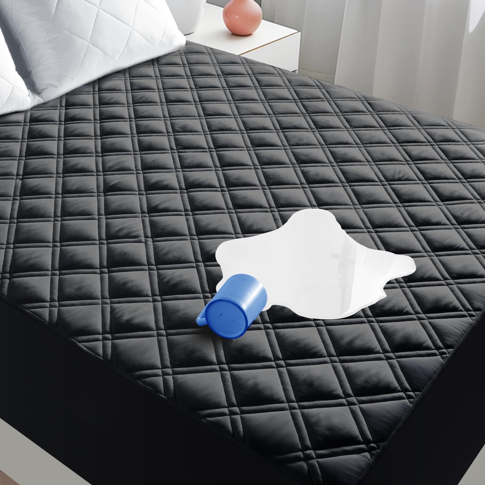 Meelus Full Mattress Protector, Waterproof Quilted Mattress Pad Cover Fitted Deep Pocket 8''-21'', Breathable Noiseless Mattress