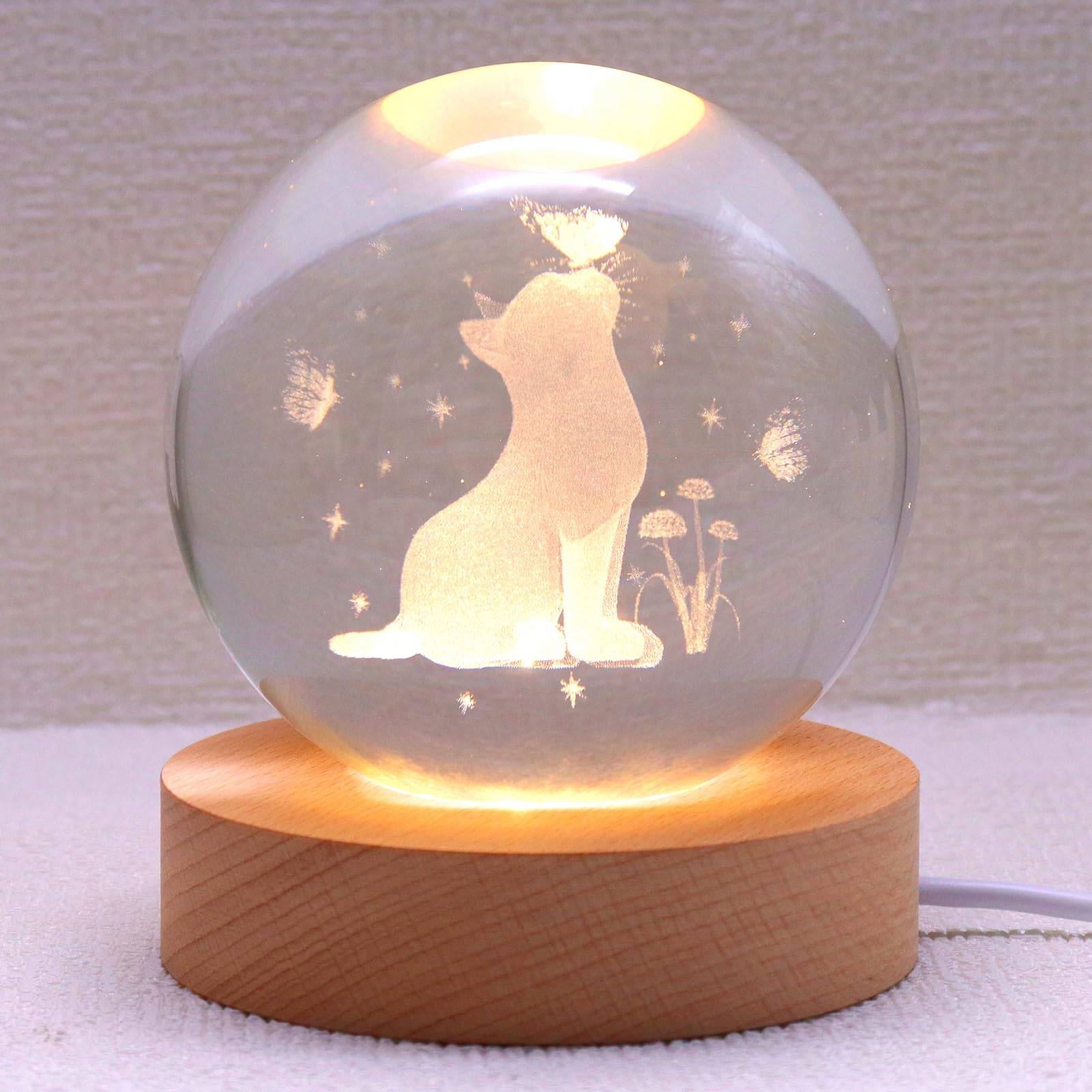 Miramar 3D Cat Figurine Crystal Ball Lamp, Cat Light Lamp with Wooden Base, Cat Gifts for Cat Lovers, Cat Stuff for Cat Lovers, 