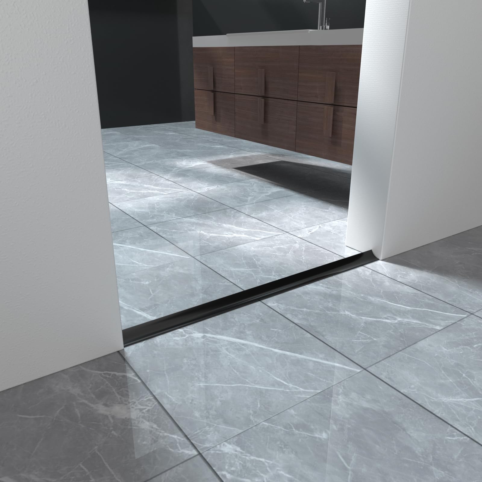 ESUFEIR 78 Inch Black Collapsible Shower Threshold Water Dam Barrier, Self-Adhesive Silicone Splash Guard for Bathroom & Kitchen