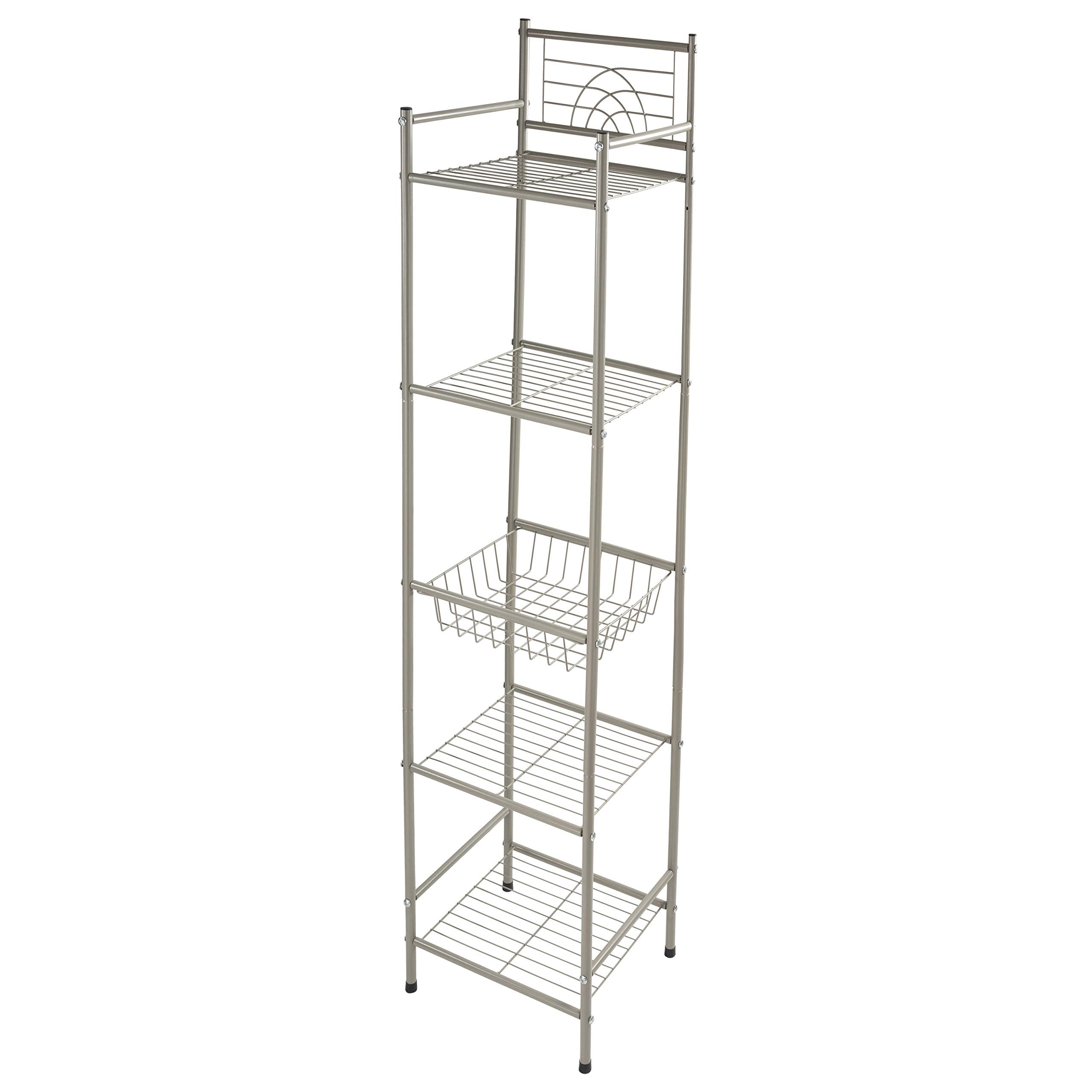 Bath Bliss 5 Tier Storage Shelf | 13x 11.6x 58.5 | Freestanding | Bathroom Storage | Rust Resistant | Easy Assemble | Satin