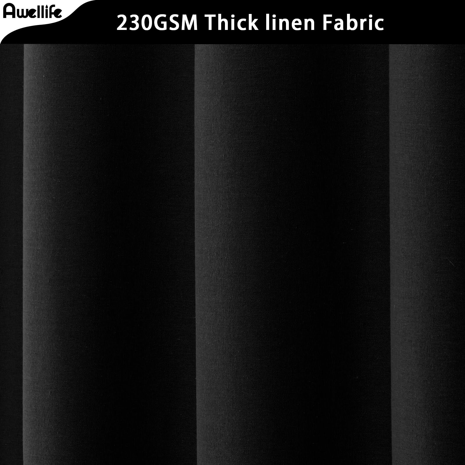Awellife Extra Long Black Shower Curtain 84 Inch Length Shower Curtain For Bathroom Natural Cotton Cloth Fabric 72' W X 84' L