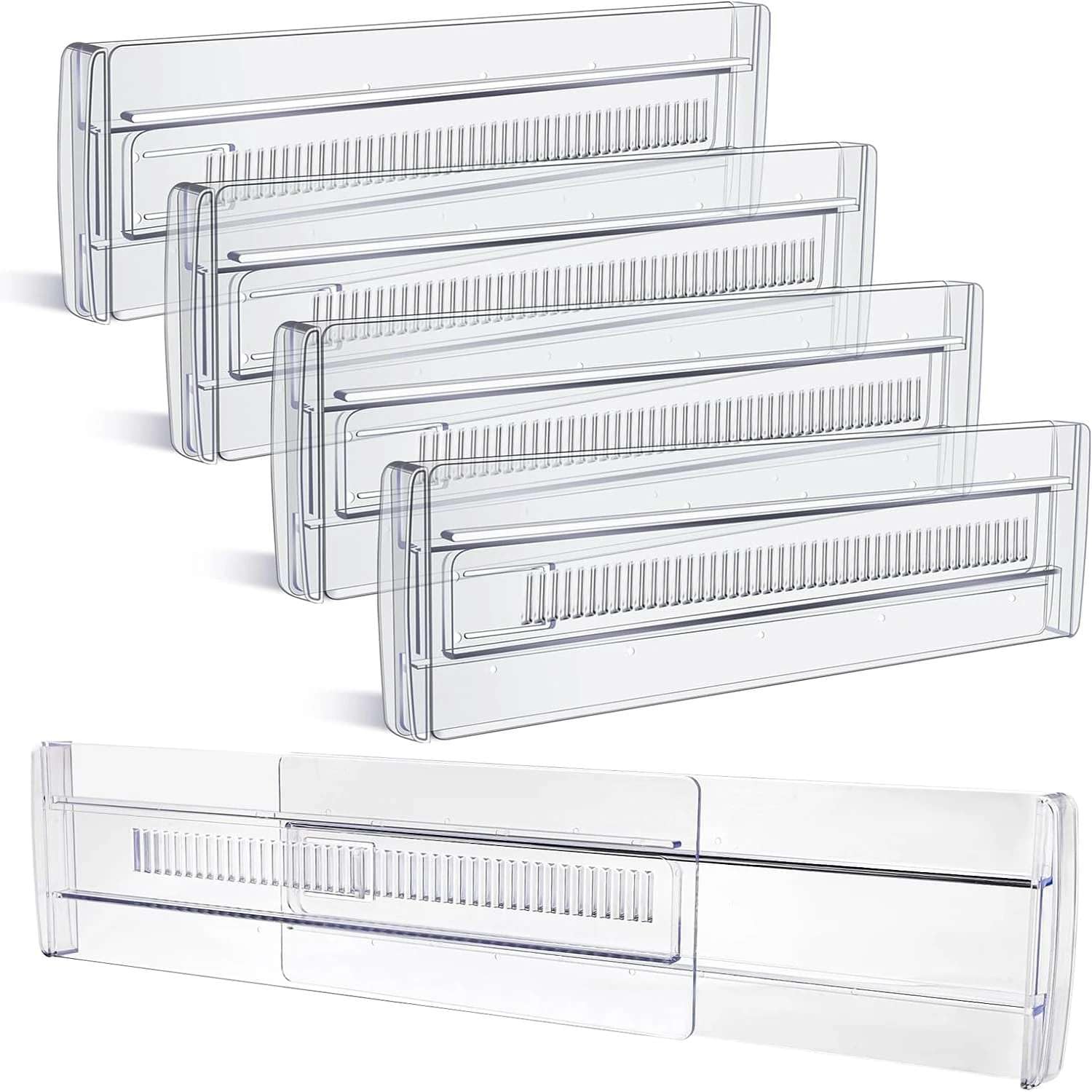 Mann Mart Organize Any Drawer: Expandable Drawer Dividers (4Pack) For Clothes, Kitchenware & More  CrystalClear Design For Ea