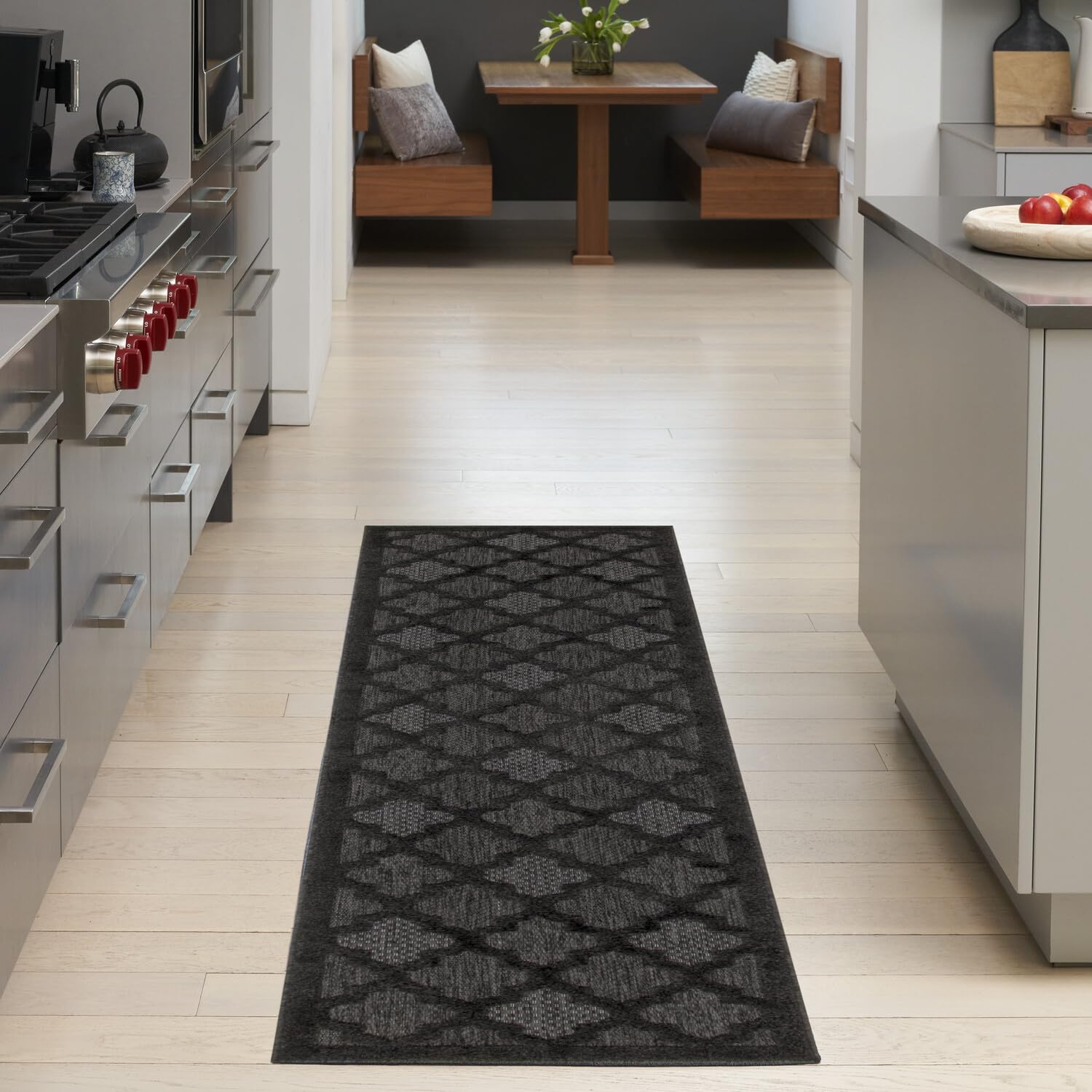 Nourison Easy Care Indoor/Outdoor Charcoal Black 2' X 6' Area Rug, Easy Cleaning, Non Shedding, Bed Room, Living Room, Dining Room, Backyard, Deck, Patio (2X6)