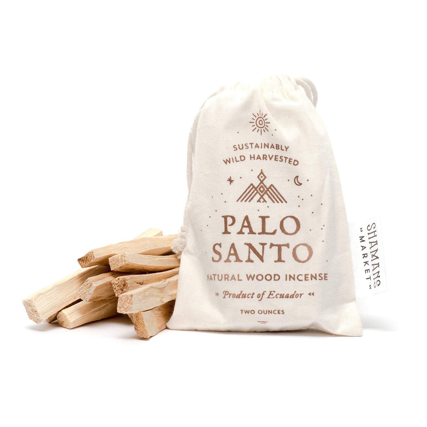 Shamans Market Palo Santo Incense Sticks - Sustainably Wild Harvested - from Ecuador - 2 oz. Bag - Bursera Graveolens - All Natu