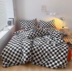 Karever Black White Grid Comforter Set King Black Plaid Bedding Set Women Black And White Checkered Bed Comforter Set Breathable