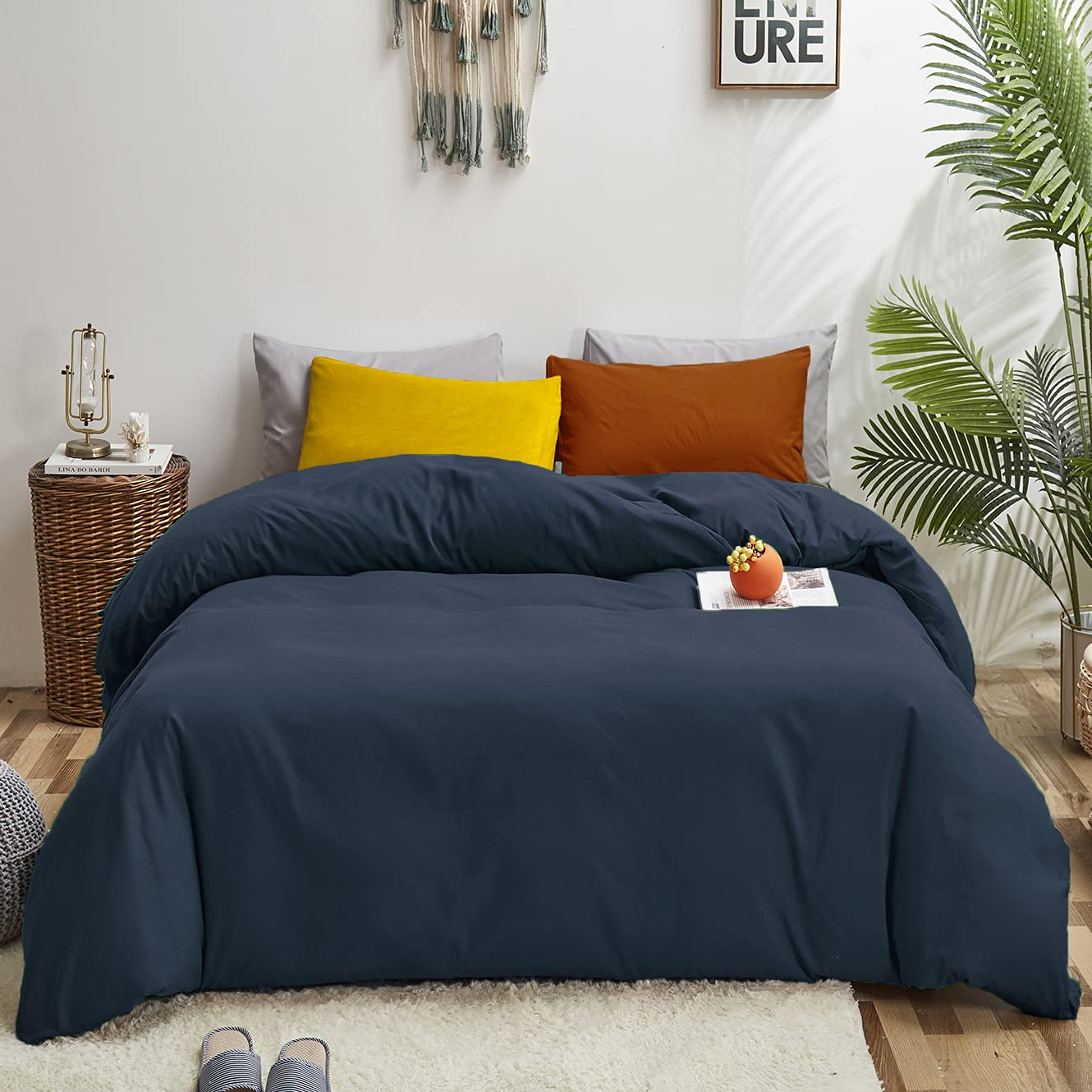 Luxlovery Navy Blue Comforter Set California King Dark Blue Bedding Comforter Set Cotton Soft Breathable Quilts Breathable Cozy