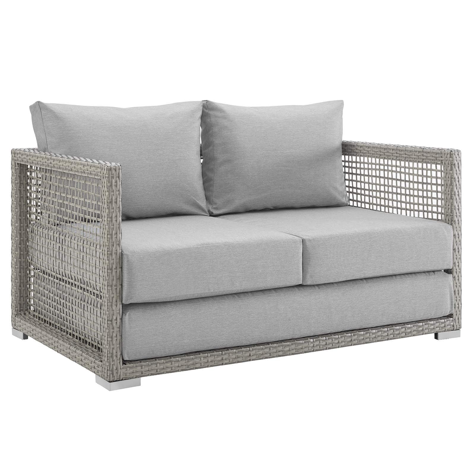 Modway Aura Outdoor Patio Wicker Rattan, Sofa, Loveseat And Coffee Table, Gray Gray