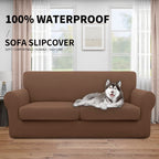 Easy-Going 100% Dual Waterproof Oversized Loveseat Cover Stretch Soft Couch Cover For Dogs, Sofa Slipcover For 2 Separate Cushion Couch Leakproof Furniture Protector For Kids, Pets Brown